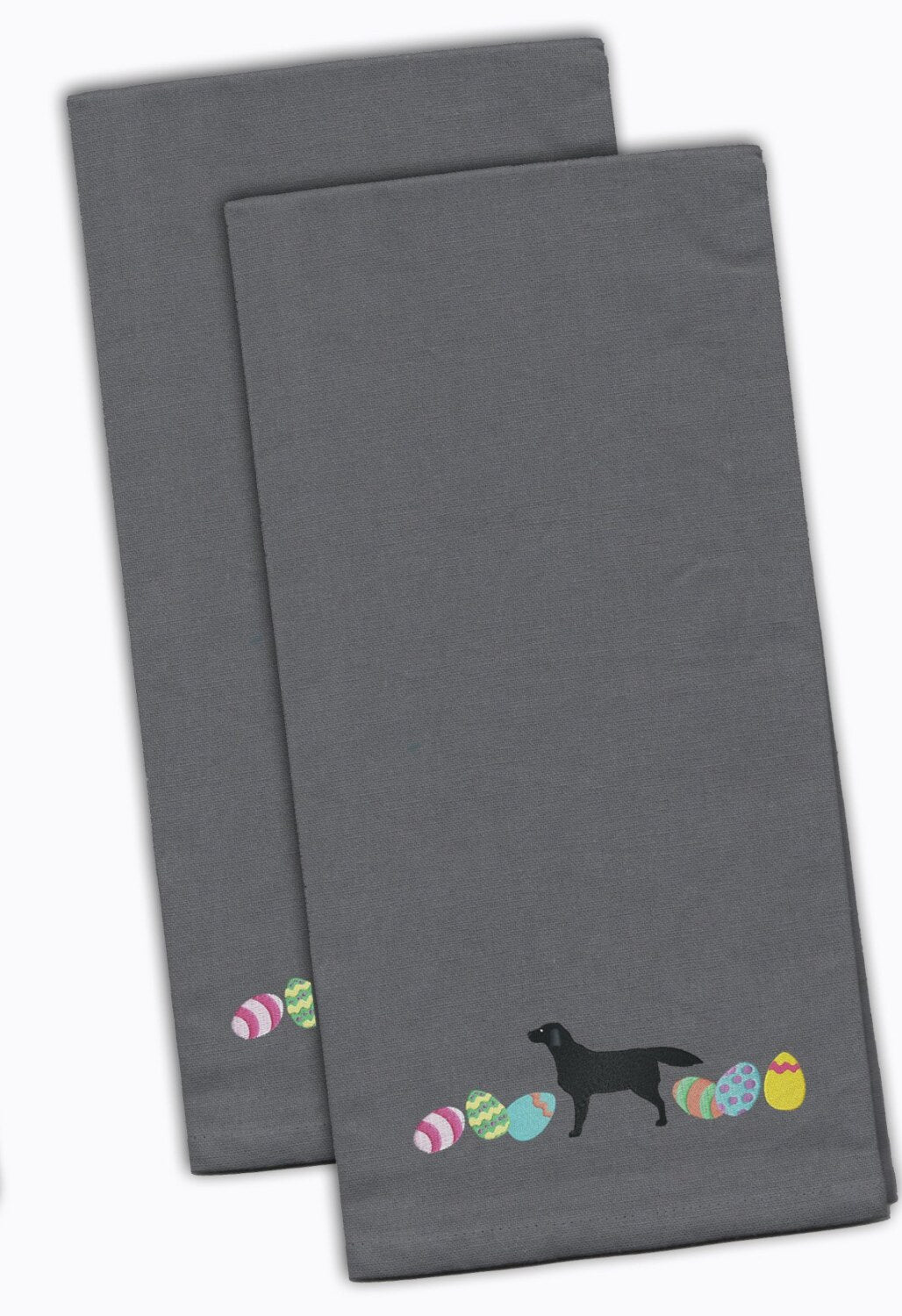 Black Labrador Gray Embroidered Towel Set 2 19x25