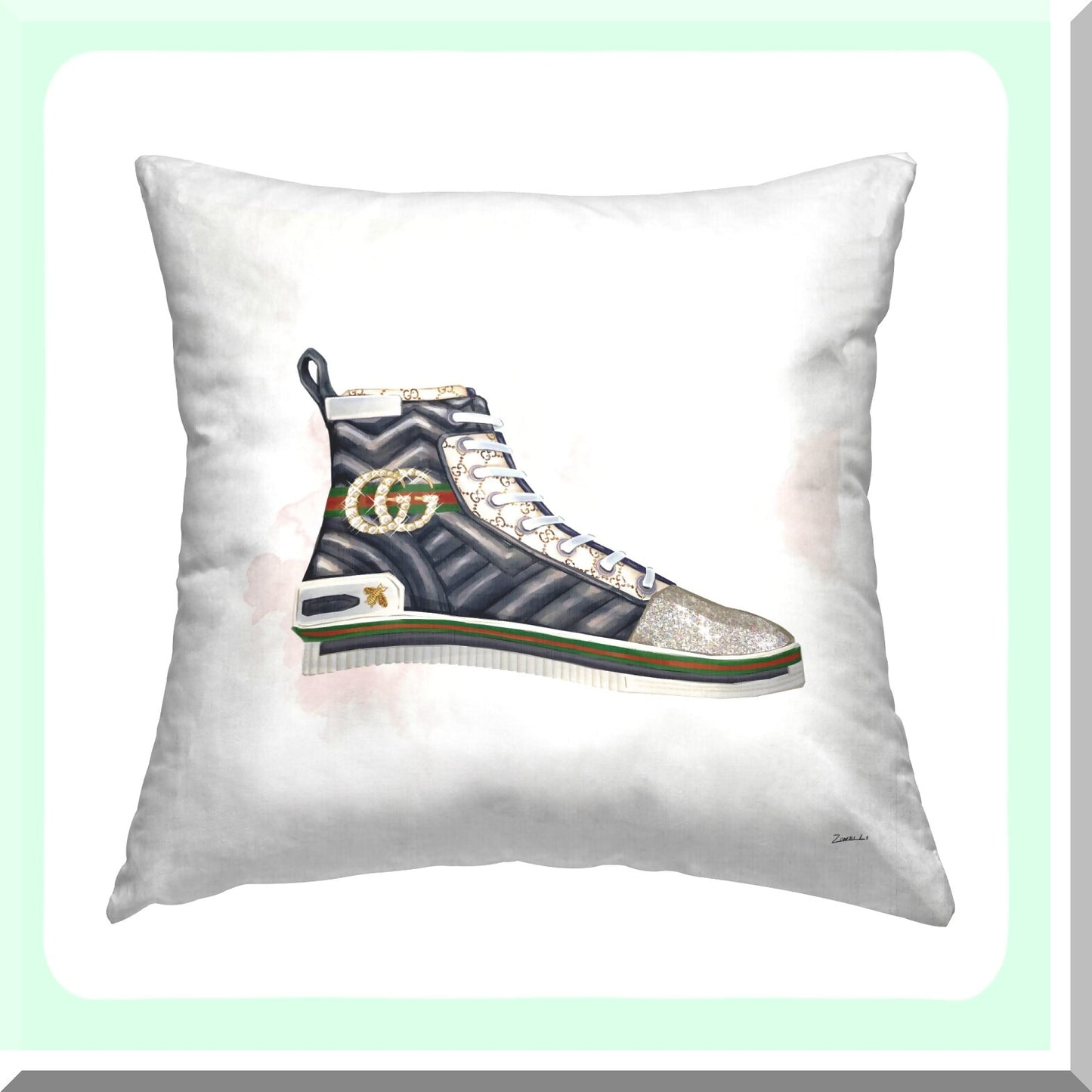 Pleated Glam Sneaker Pillow - Fashion Forward Designer Style, 18x18 Multi-Color Décor by Ziwei Li