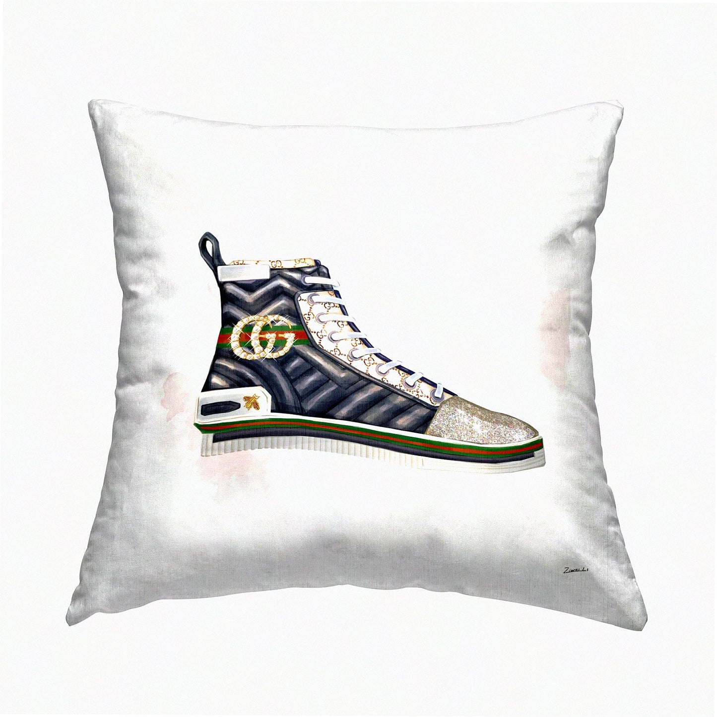 Pleated Glam Sneaker Pillow - Fashion Forward Designer Style, 18x18 Multi-Color Décor by Ziwei Li