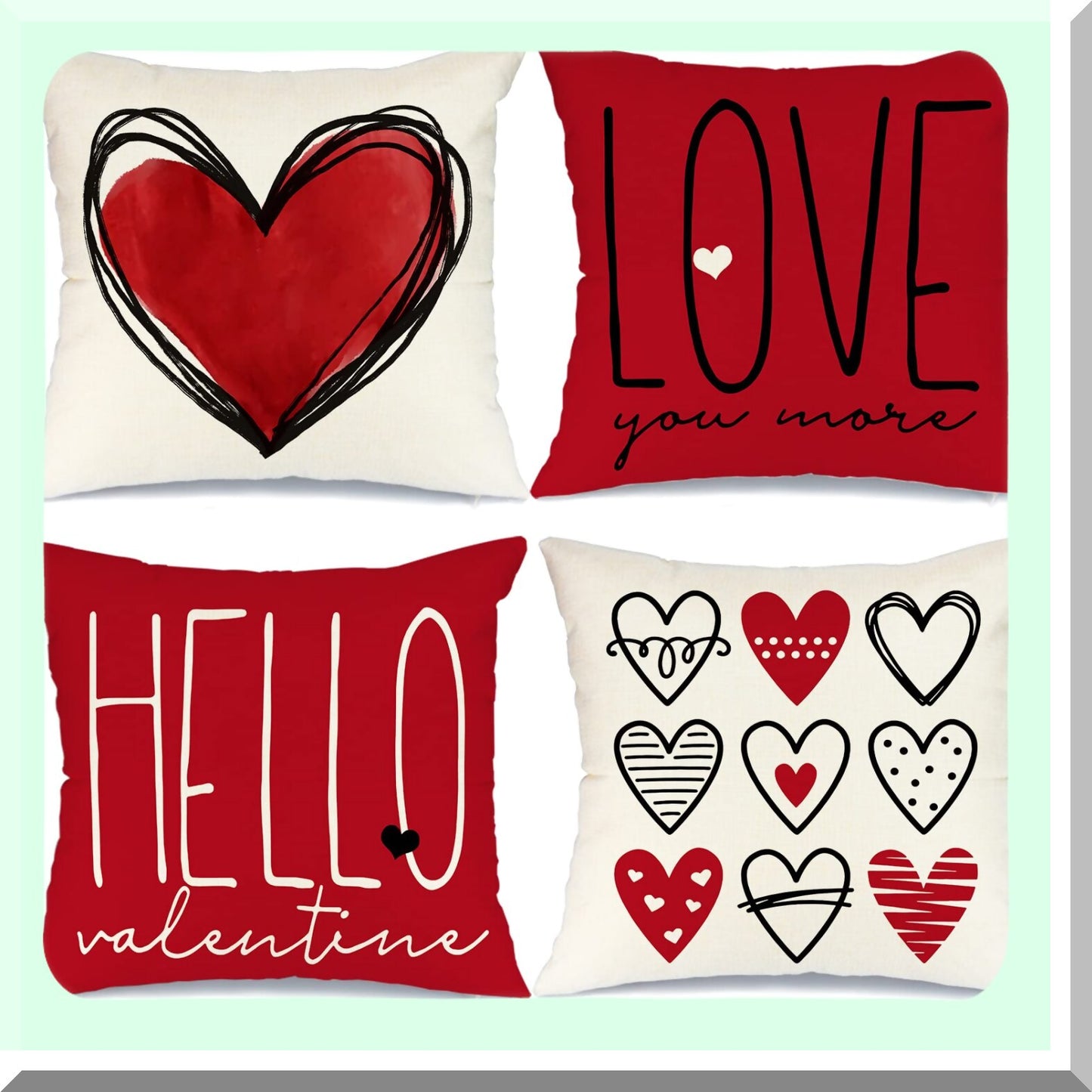 Love Heart Pillow Set - 18x18 Decorative Throw Pillows for Valentines Day Decorations - Set of 4 Red Love You More Pillow Covers