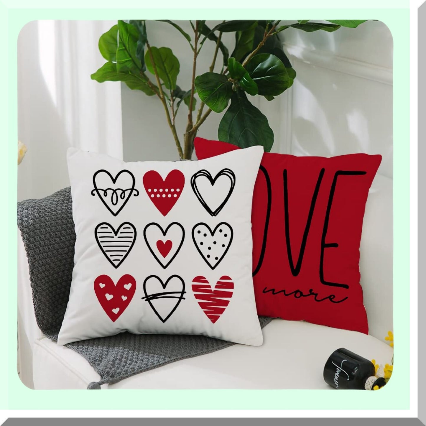 Love Heart Pillow Set - 18x18 Decorative Throw Pillows for Valentines Day Decorations - Set of 4 Red Love You More Pillow Covers