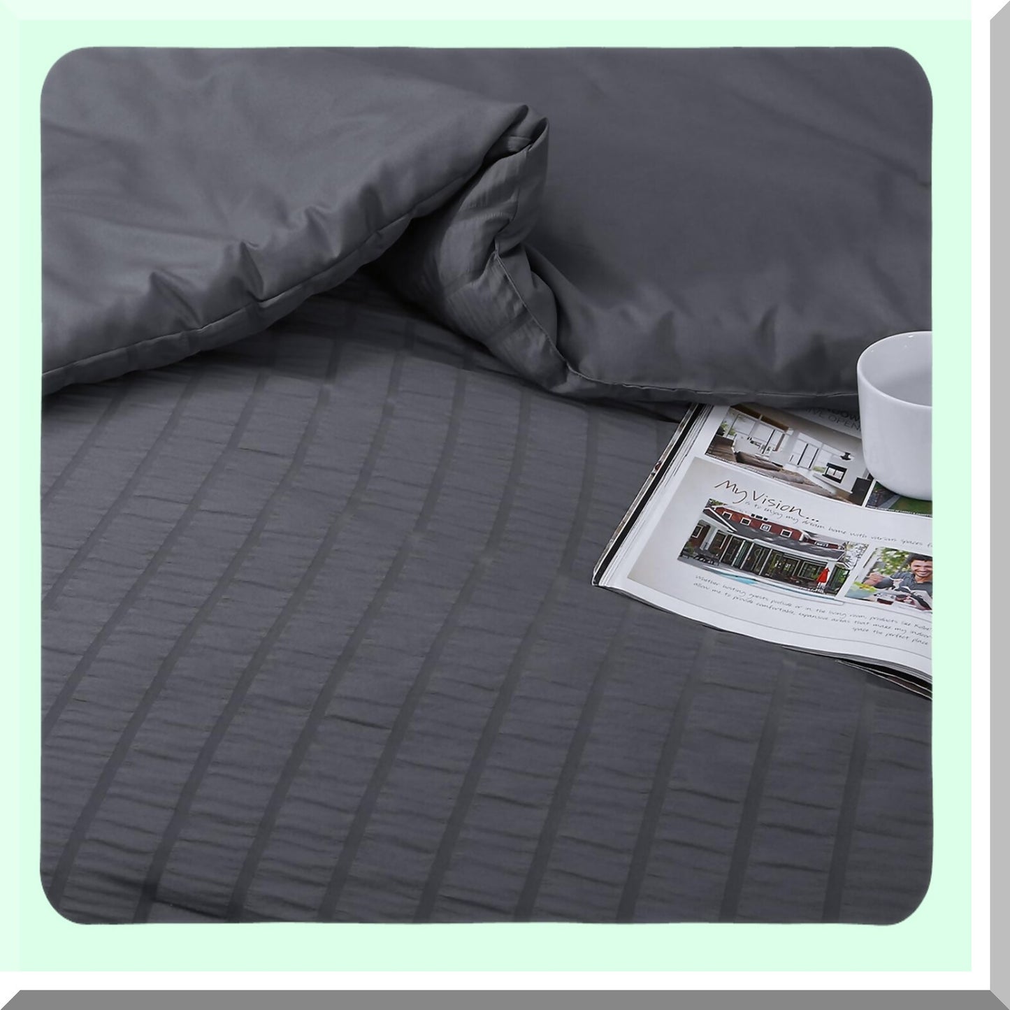 Luxury Seersucker Comforter Set - 7 Piece Bedding Bundle for Bedroom - All Season Bed in a Bag - Dark Grey Sheets, Pillowcases, Shams - Size Comforter