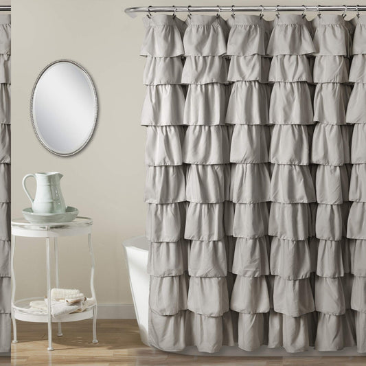 Ruffle Shower Curtain Floral Textured Light Gray 72x72