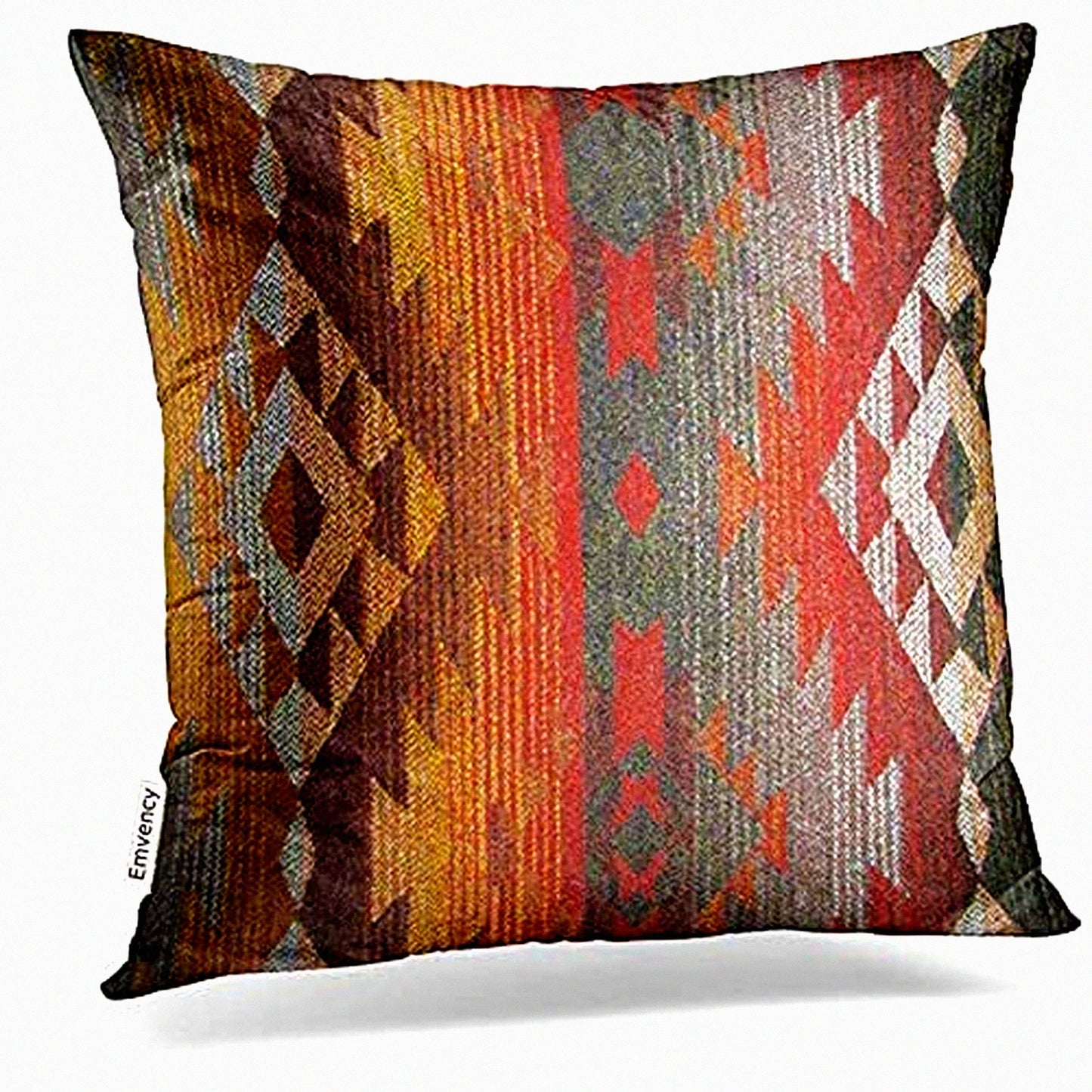 Tribal Linen Decor Pillowcase - Navajo Orange Red Grey Throw Pillow Cover - Hidden Zipper - 18x18 Inches - Bedroom Sofa Accent