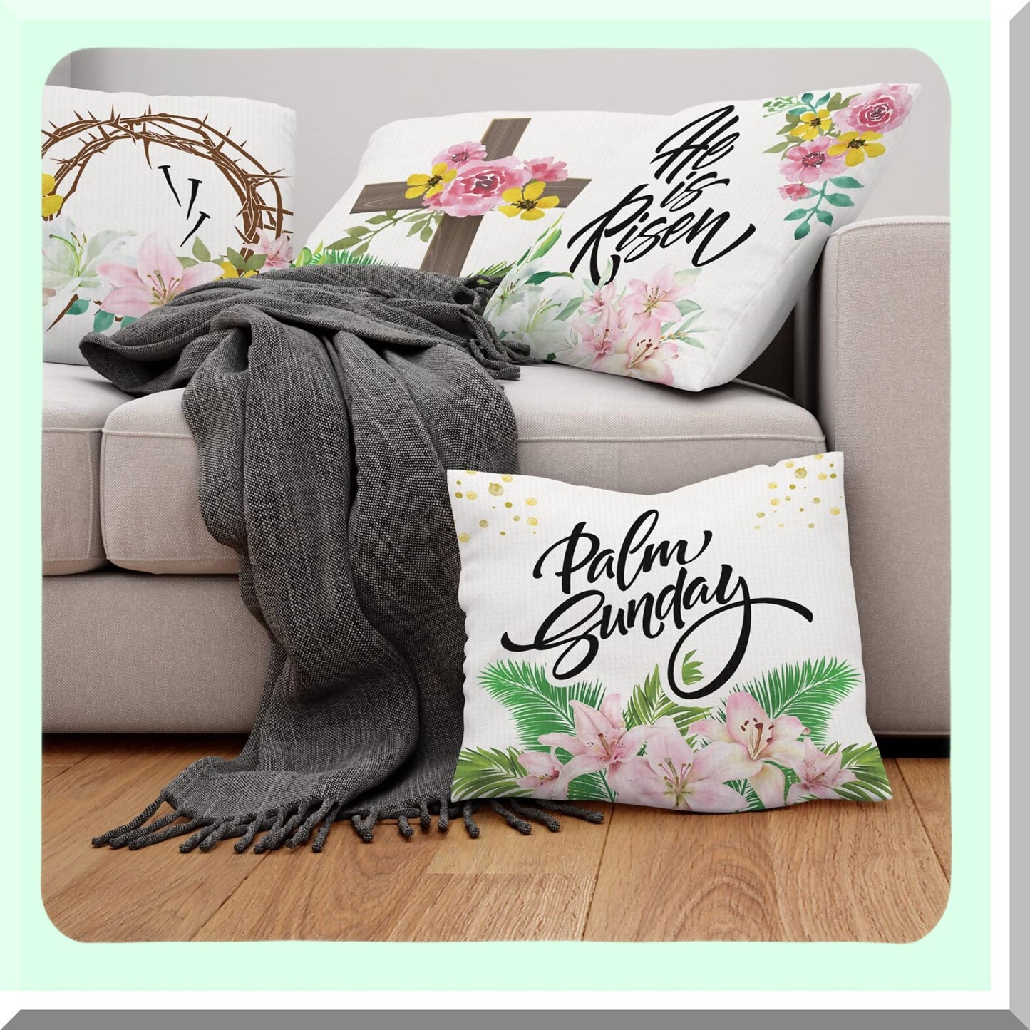 Risen Cross Thorns Decorative Pillow Covers - Religious Burlap Cushion Cases for Home Sofa Couch - 18x18 Inches Throw Pillows