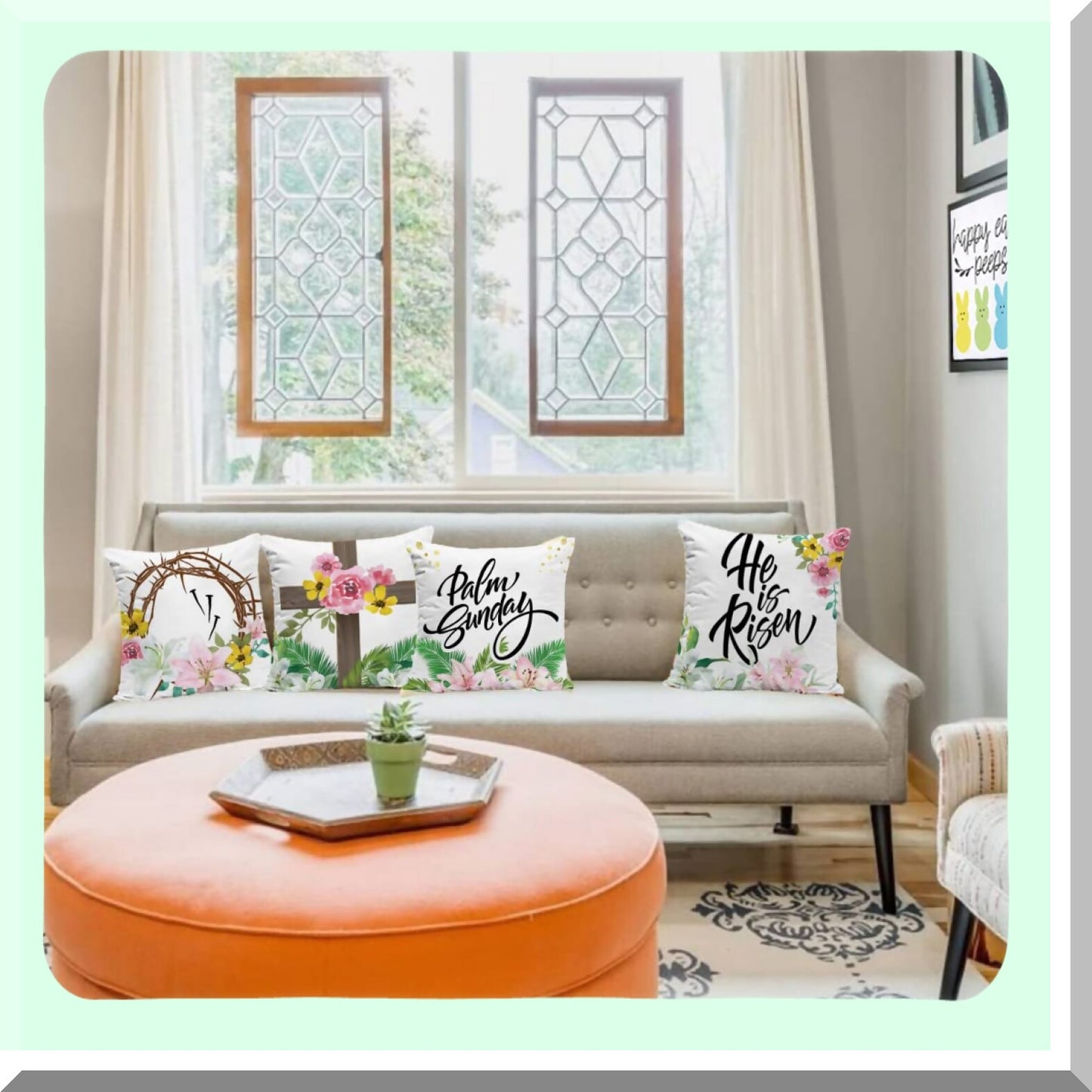 Risen Cross Thorns Decorative Pillow Covers - Religious Burlap Cushion Cases for Home Sofa Couch - 18x18 Inches Throw Pillows