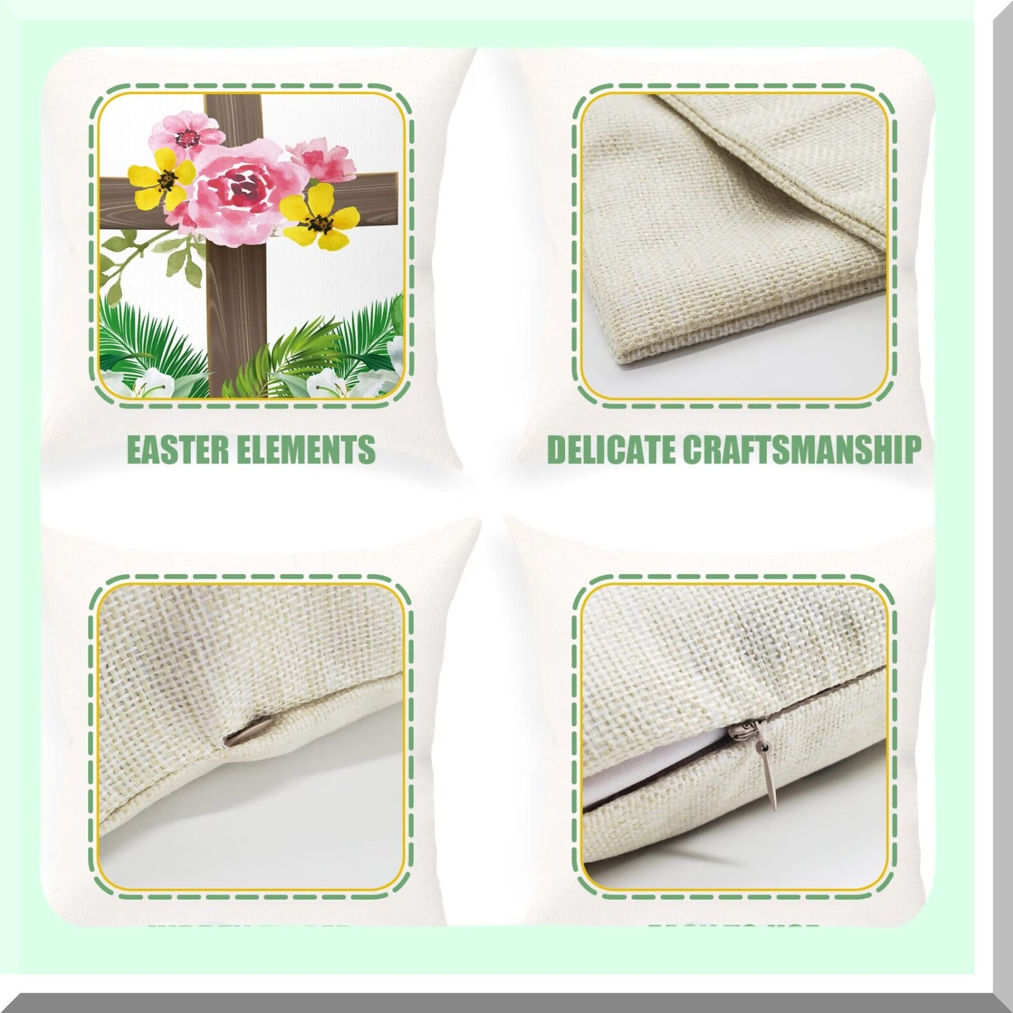 Risen Cross Thorns Decorative Pillow Covers - Religious Burlap Cushion Cases for Home Sofa Couch - 18x18 Inches Throw Pillows