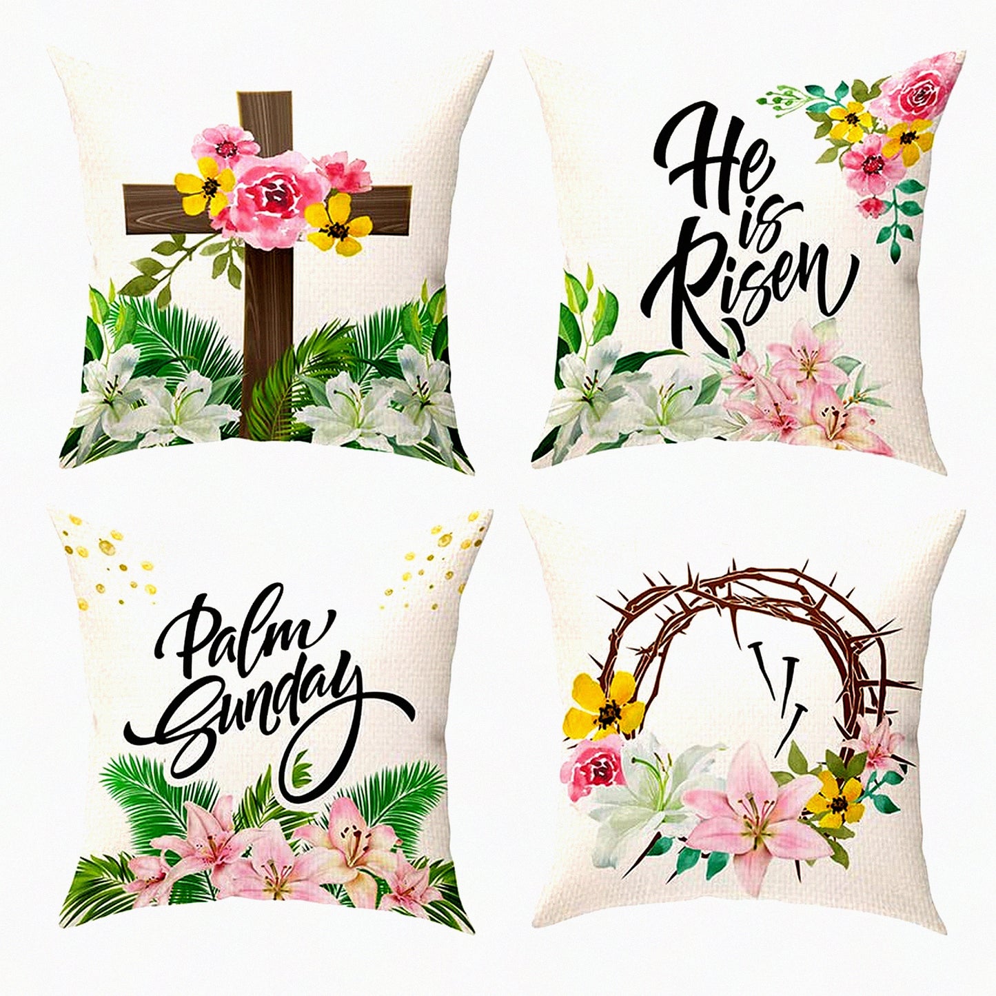 Risen Cross Thorns Decorative Pillow Covers - Religious Burlap Cushion Cases for Home Sofa Couch - 18x18 Inches Throw Pillows