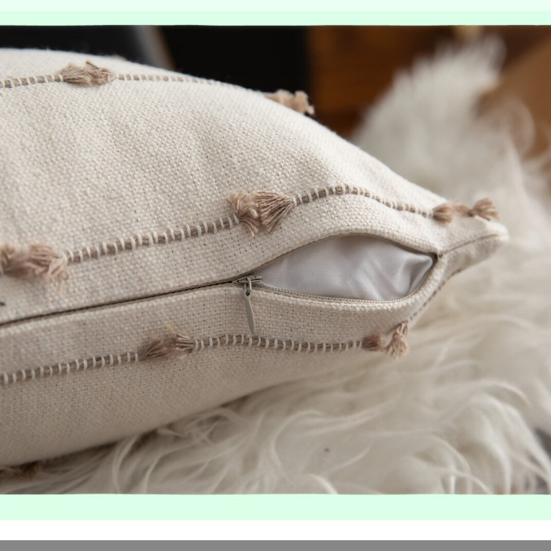 Natural Boho Farmhouse Pillow Covers - Set of 2 Beige 12x20 Inch Decorative Cushion Cases for Couch & Bed, Modern Living Room Decor