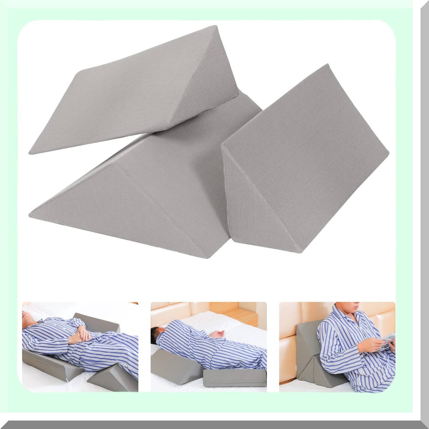 ElevateEase 3-in-1 Bed Wedge System - 40 Degree Positioning Pillows for Elderly, Bed Sores, Side Sleeping, Surgery Recovery, Back Pain Relief.