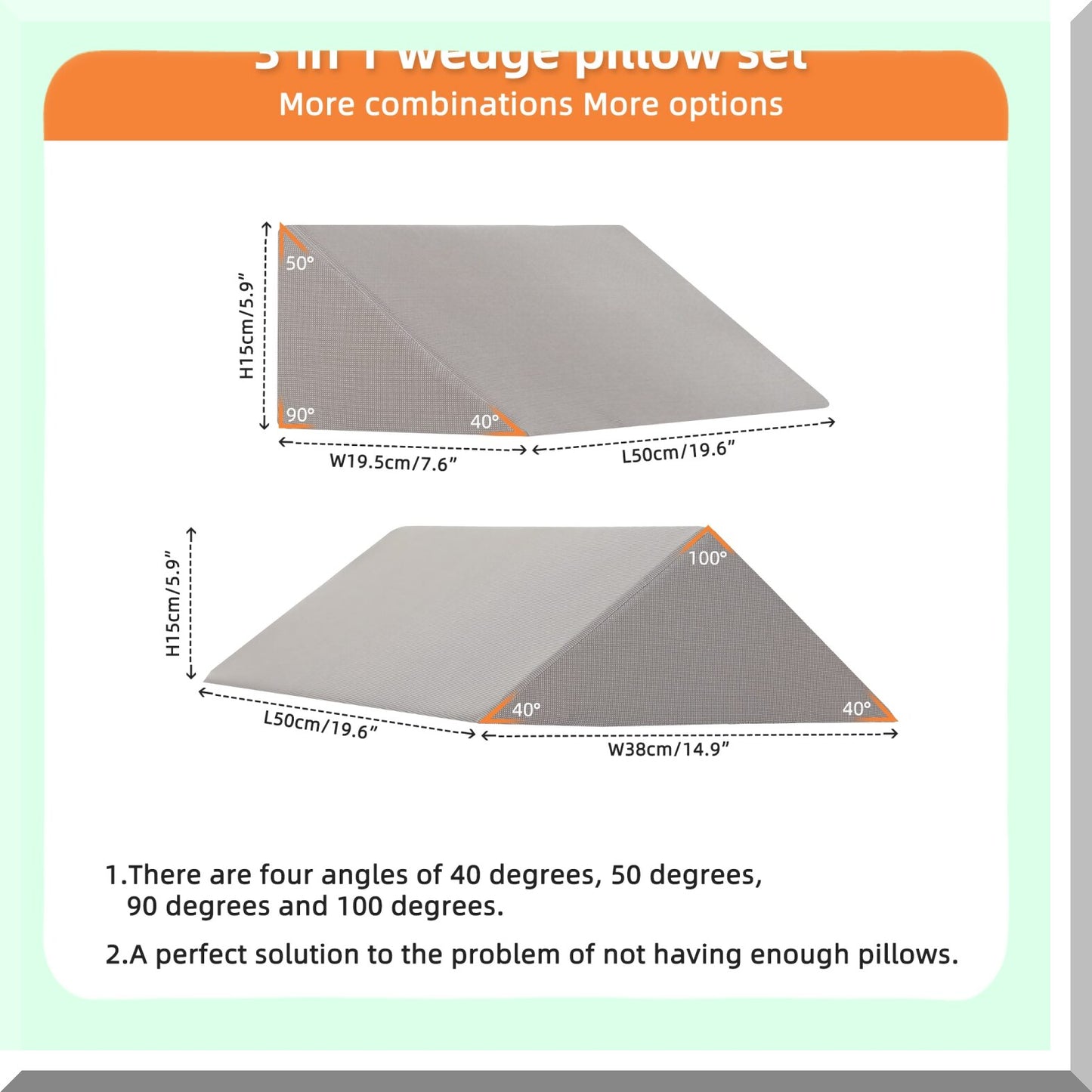 ElevateEase 3-in-1 Bed Wedge System - 40 Degree Positioning Pillows for Elderly, Bed Sores, Side Sleeping, Surgery Recovery, Back Pain Relief.