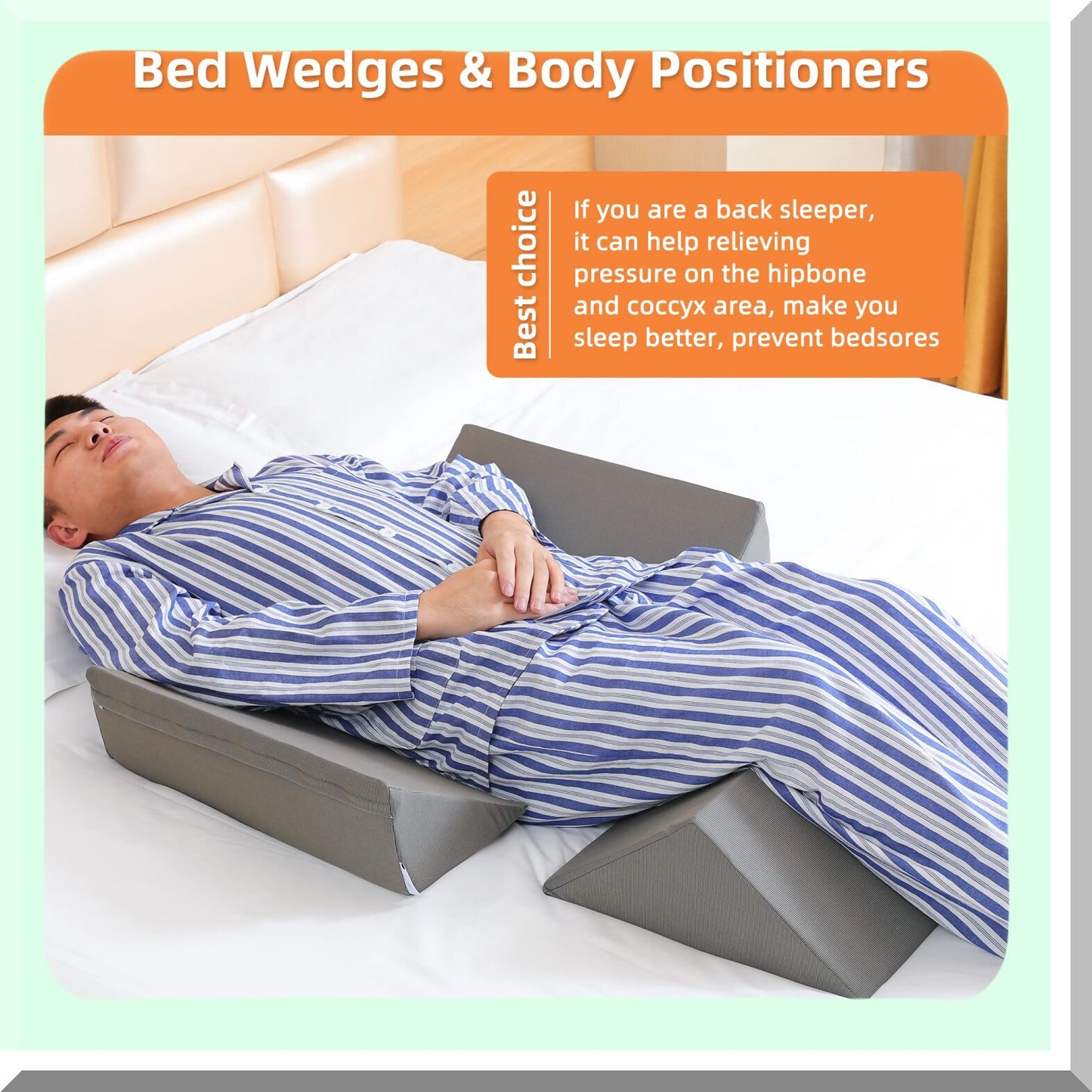 ElevateEase 3-in-1 Bed Wedge System - 40 Degree Positioning Pillows for Elderly, Bed Sores, Side Sleeping, Surgery Recovery, Back Pain Relief.