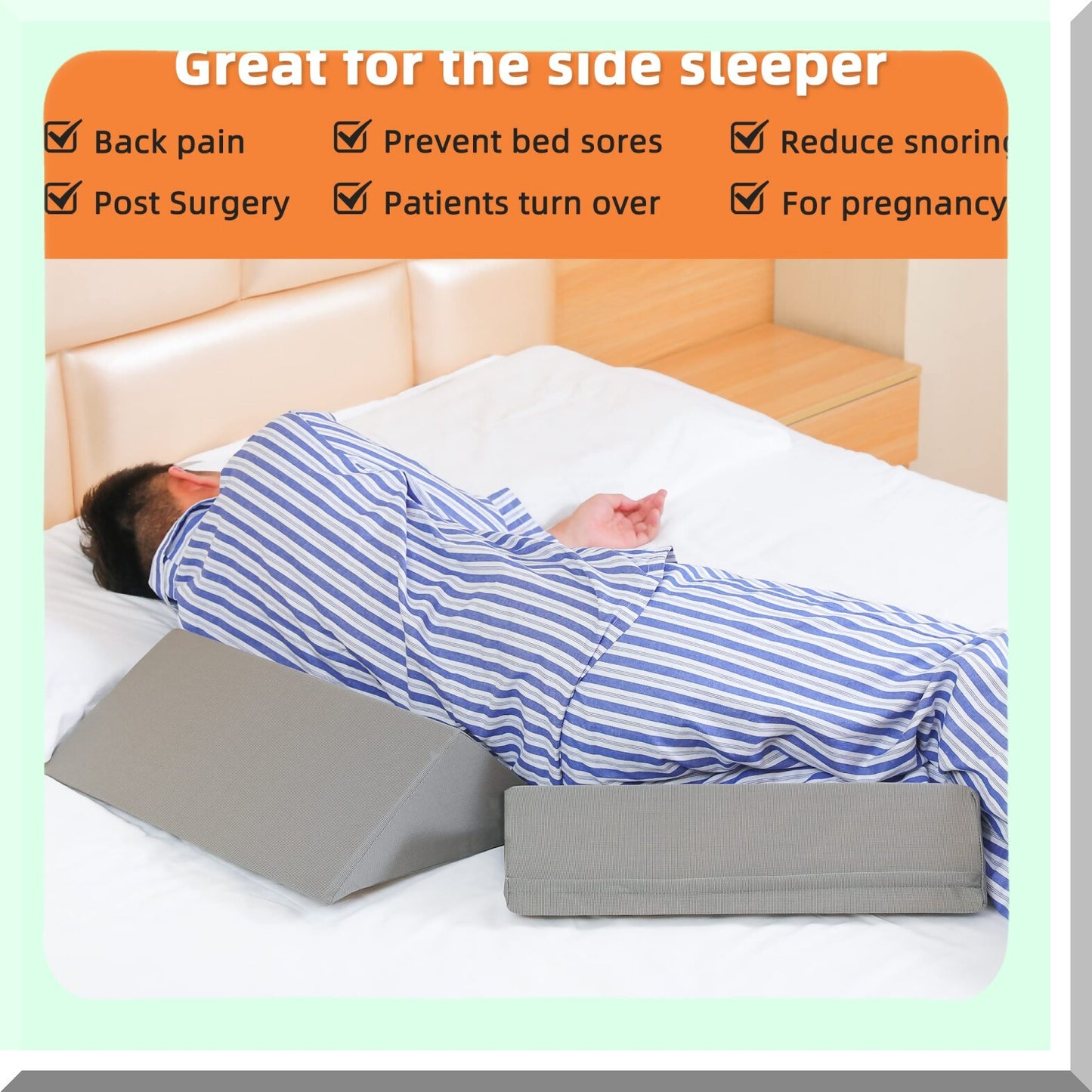 ElevateEase 3-in-1 Bed Wedge System - 40 Degree Positioning Pillows for Elderly, Bed Sores, Side Sleeping, Surgery Recovery, Back Pain Relief.