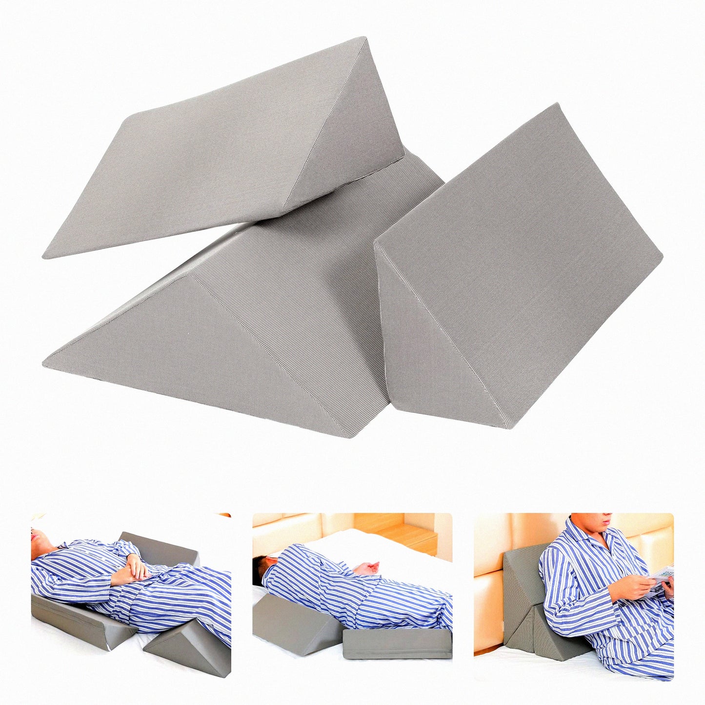 ElevateEase 3-in-1 Bed Wedge System - 40 Degree Positioning Pillows for Elderly, Bed Sores, Side Sleeping, Surgery Recovery, Back Pain Relief.