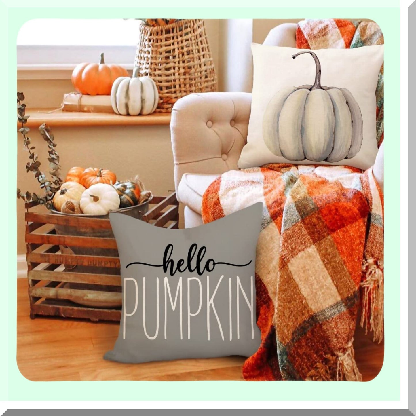 Harvest Farmhouse Pumpkin Pillow Covers - Set of 4 Gray Fall Decorations for Thanksgiving Home Decor - Farm Truck Throw Cushion Case 20x20