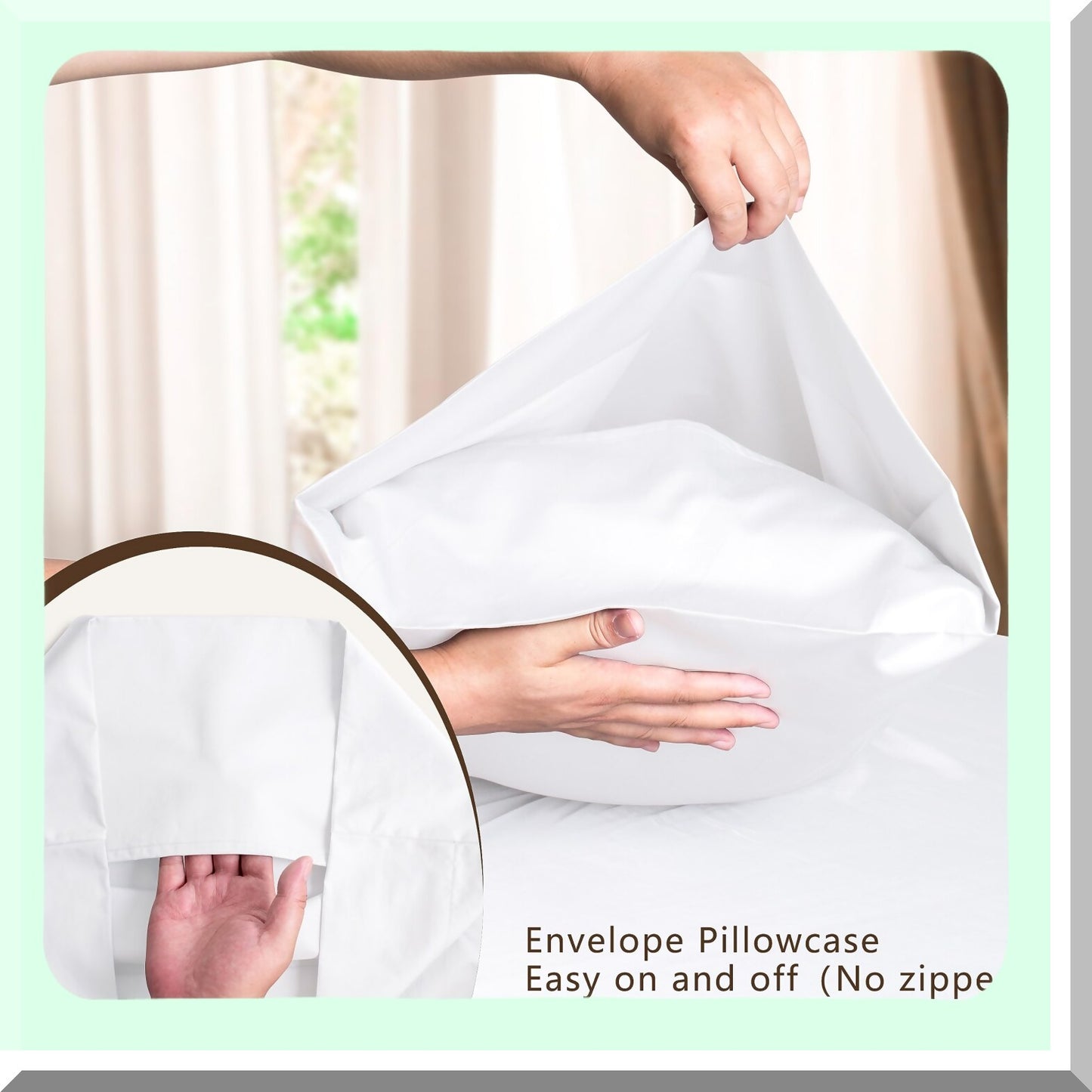 Luxury Silk Soft Pillowcase Set - 1000 Thread Count 100% Cotton, White Pattern, Envelope Closure, Bed Pillow Cover - Set of 2 (20"x36")