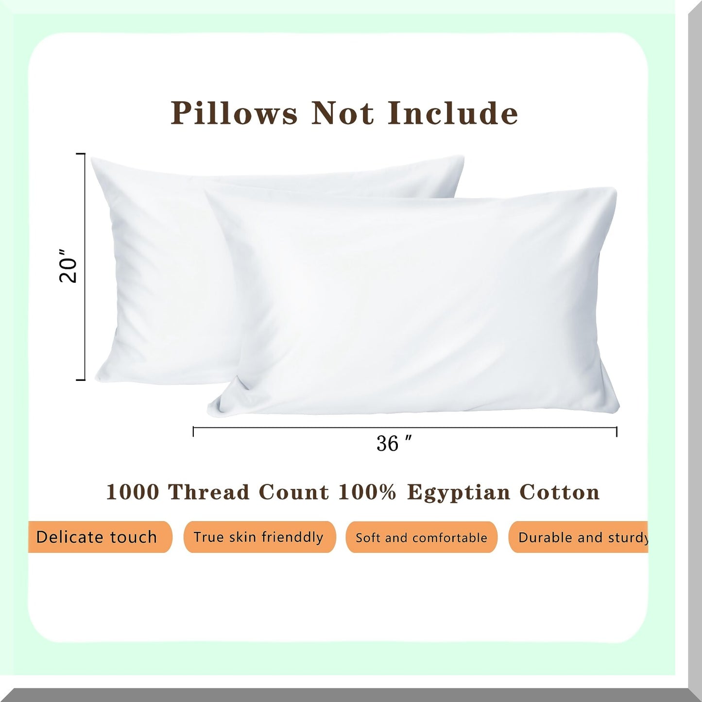 Luxury Silk Soft Pillowcase Set - 1000 Thread Count 100% Cotton, White Pattern, Envelope Closure, Bed Pillow Cover - Set of 2 (20"x36")