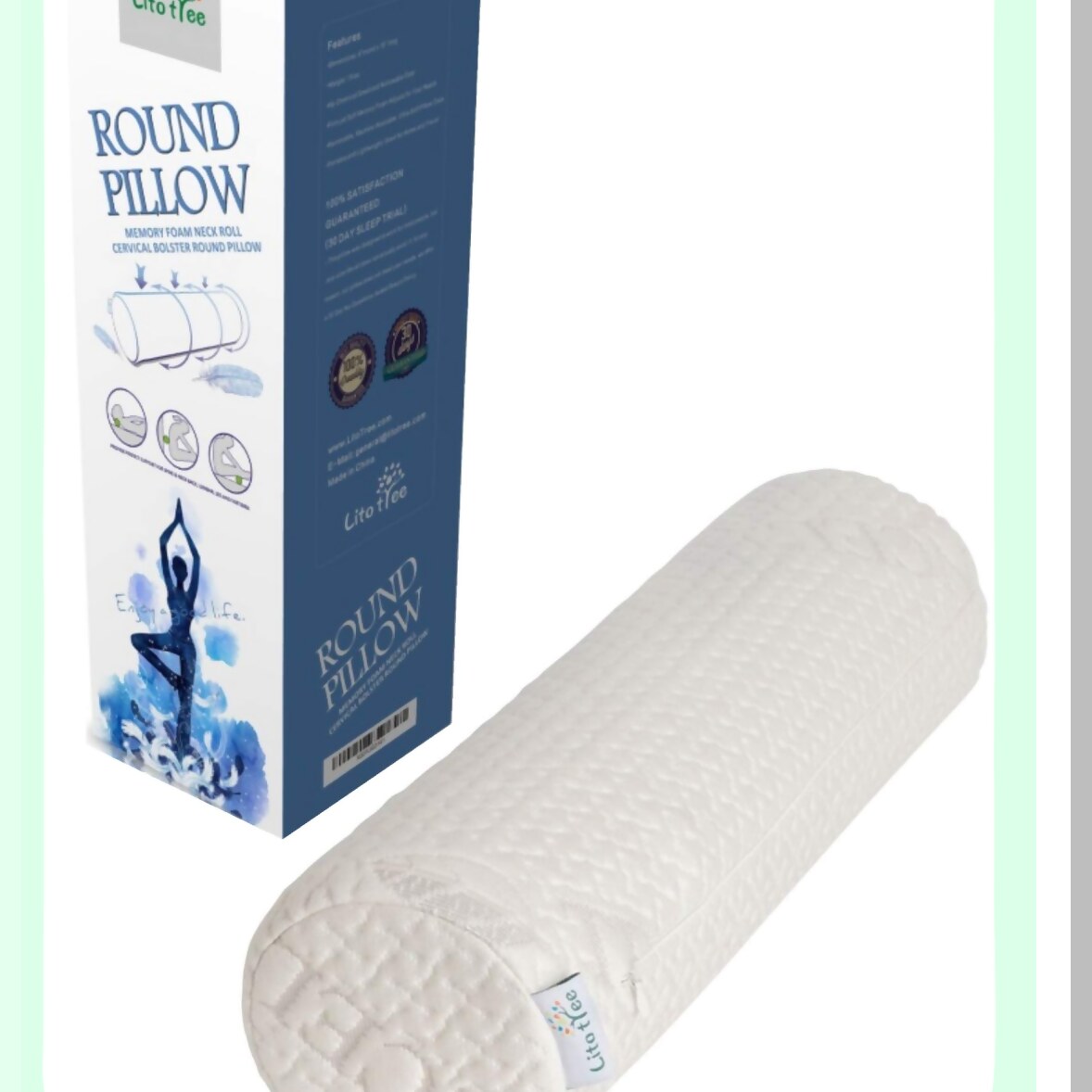 MemoryFoam Comfort Cervical Support Pillow - Washable Soft Cover, Neck Roll & Lumbar Bolster for Spine, Back, Leg - 18x6 inch Round Vertebra Pillow