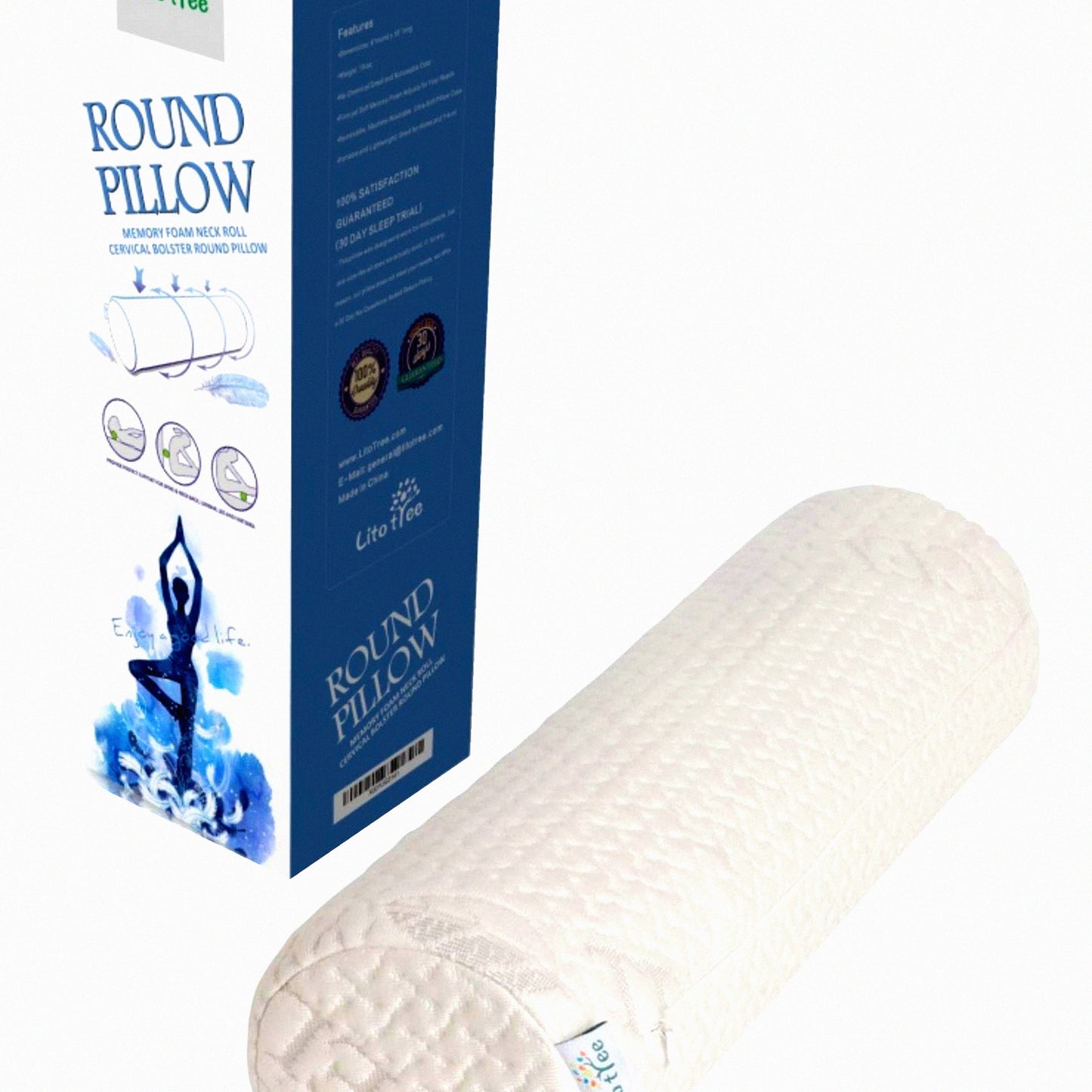 MemoryFoam Comfort Cervical Support Pillow - Washable Soft Cover, Neck Roll & Lumbar Bolster for Spine, Back, Leg - 18x6 inch Round Vertebra Pillow