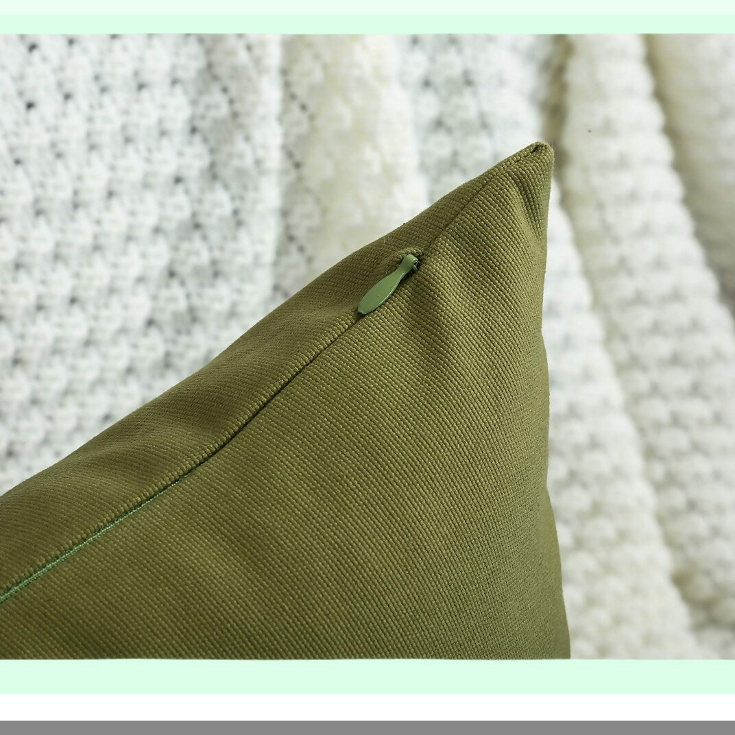 Canvas Cotton Decorative Pillow Covers Set - 100% Solid Cushion Covers in Olive Green - 16"x16" - 45 Colors Available - 2 Pieces"