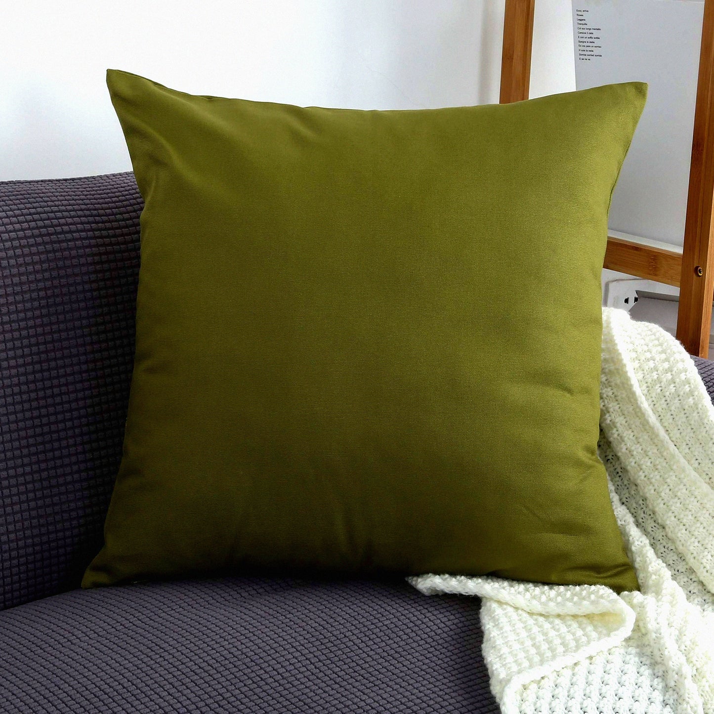 Canvas Cotton Decorative Pillow Covers Set - 100% Solid Cushion Covers in Olive Green - 16"x16" - 45 Colors Available - 2 Pieces"