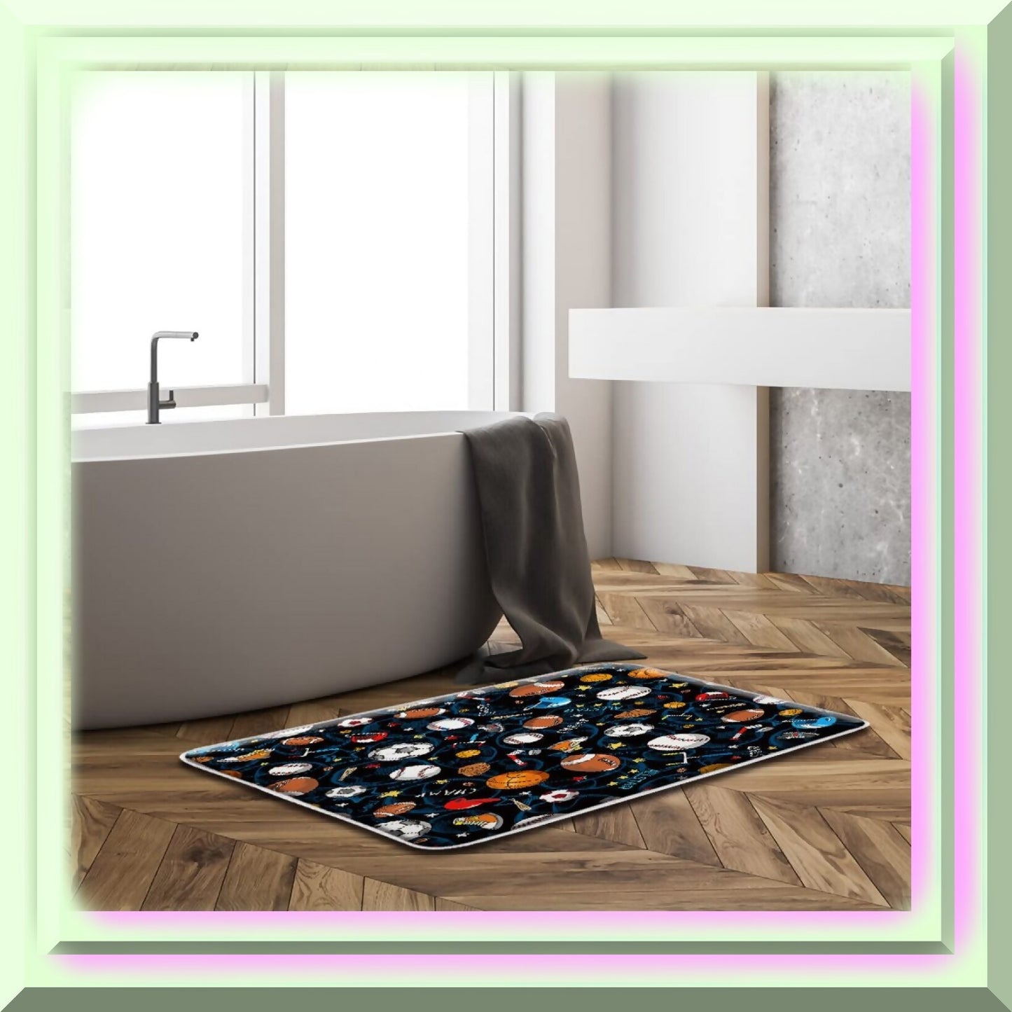 Sport Bath Mat Boys Sports Navy Blue 50x70cm