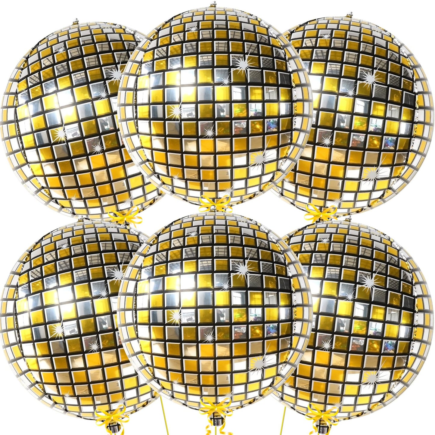 DiscoSphere Gold Balloons - 6 Pack of 22" Metallic 4D Balloons for Disco Party Decorations and Gold Party Decor. Get the party started with DiscoSphere!