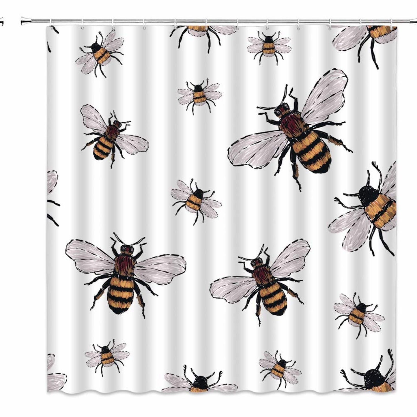 Bees Watercolor Shower Curtain 70x70 inches