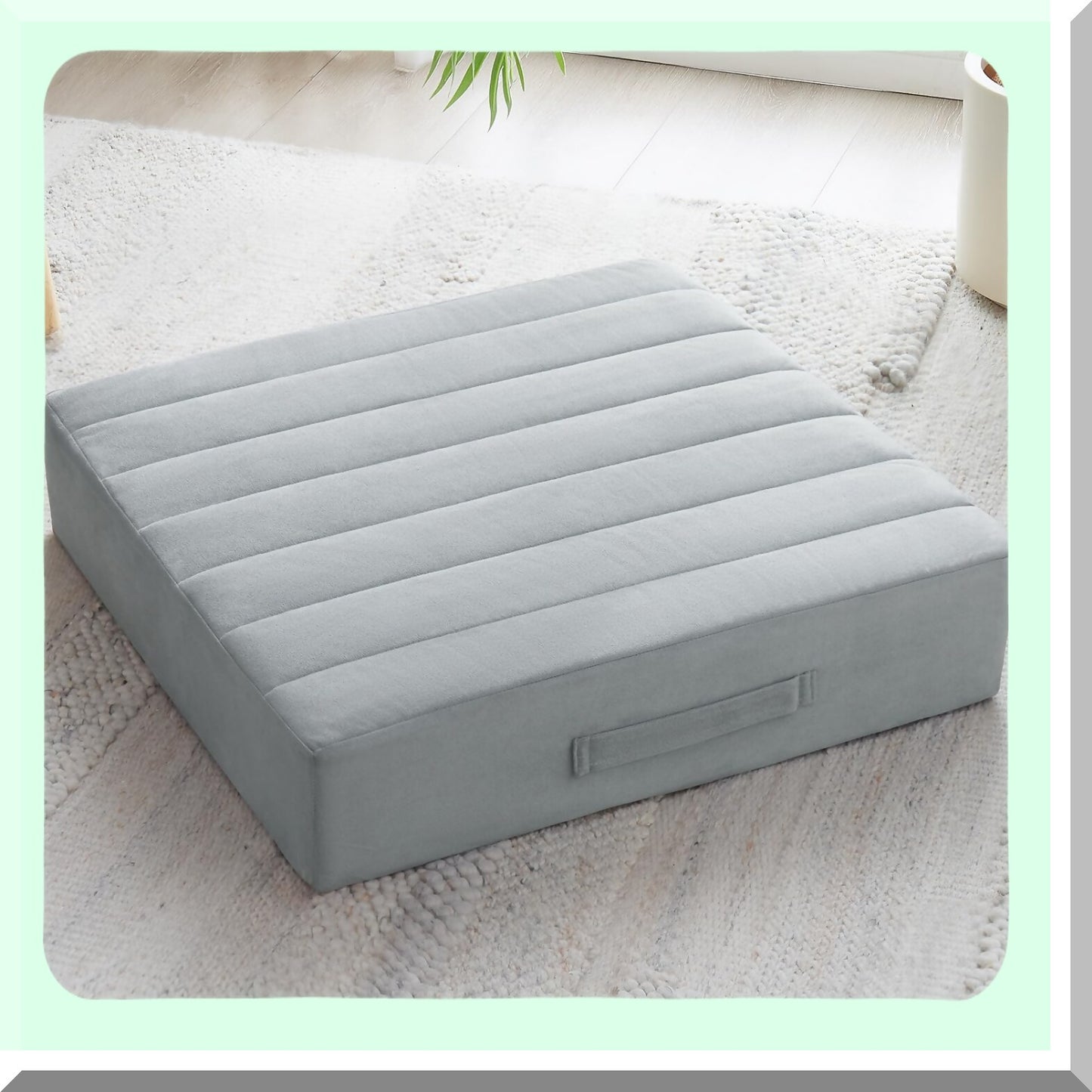 Premium Comfort Floor Cushion - Large 22" Meditation Pillow for Adults, Thick Foam Seat with Soft Tufted Cover. Ideal for Yoga, Outdoor Sitting. Light Gray Square Cushion.