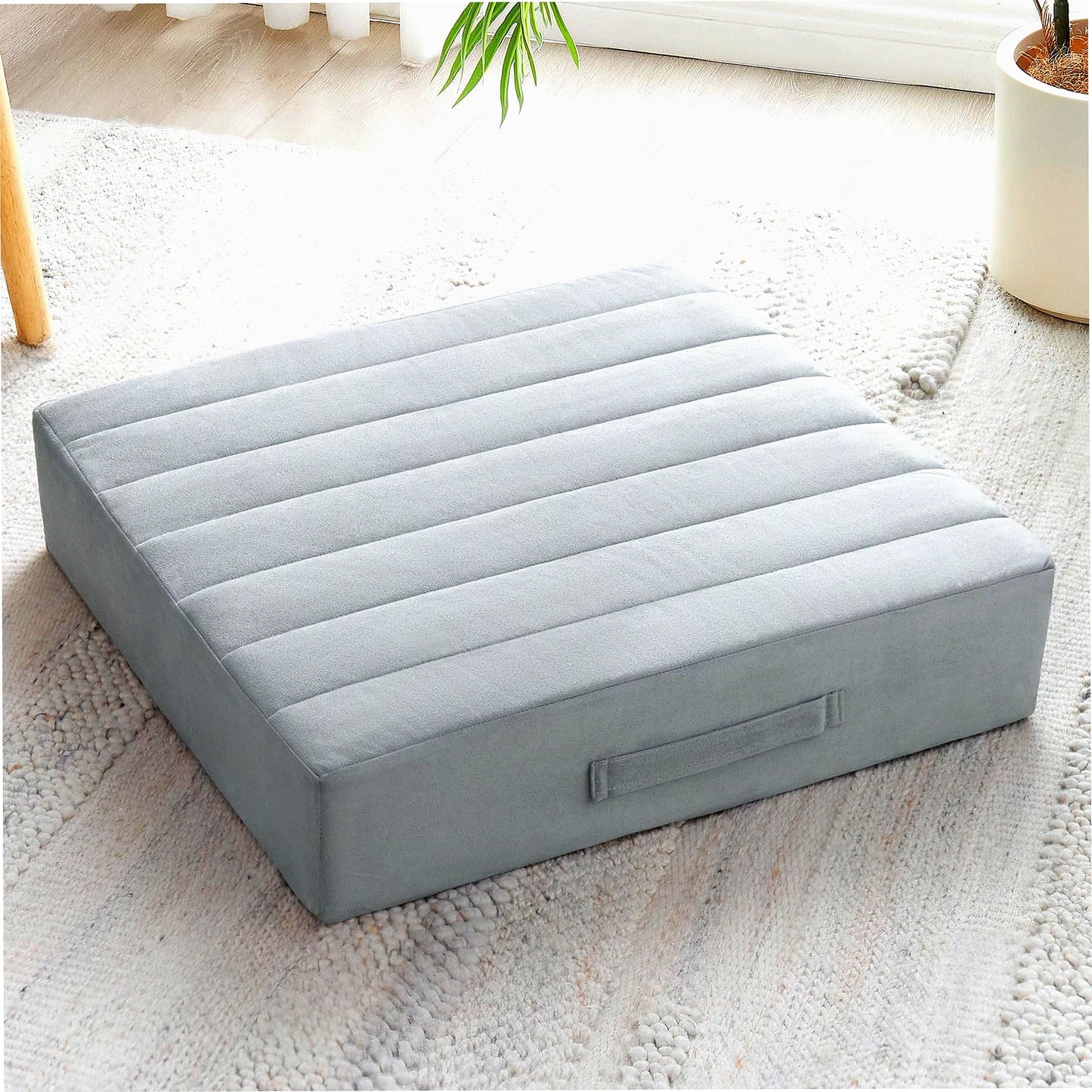 Premium Comfort Floor Cushion - Large 22" Meditation Pillow for Adults, Thick Foam Seat with Soft Tufted Cover. Ideal for Yoga, Outdoor Sitting. Light Gray Square Cushion.