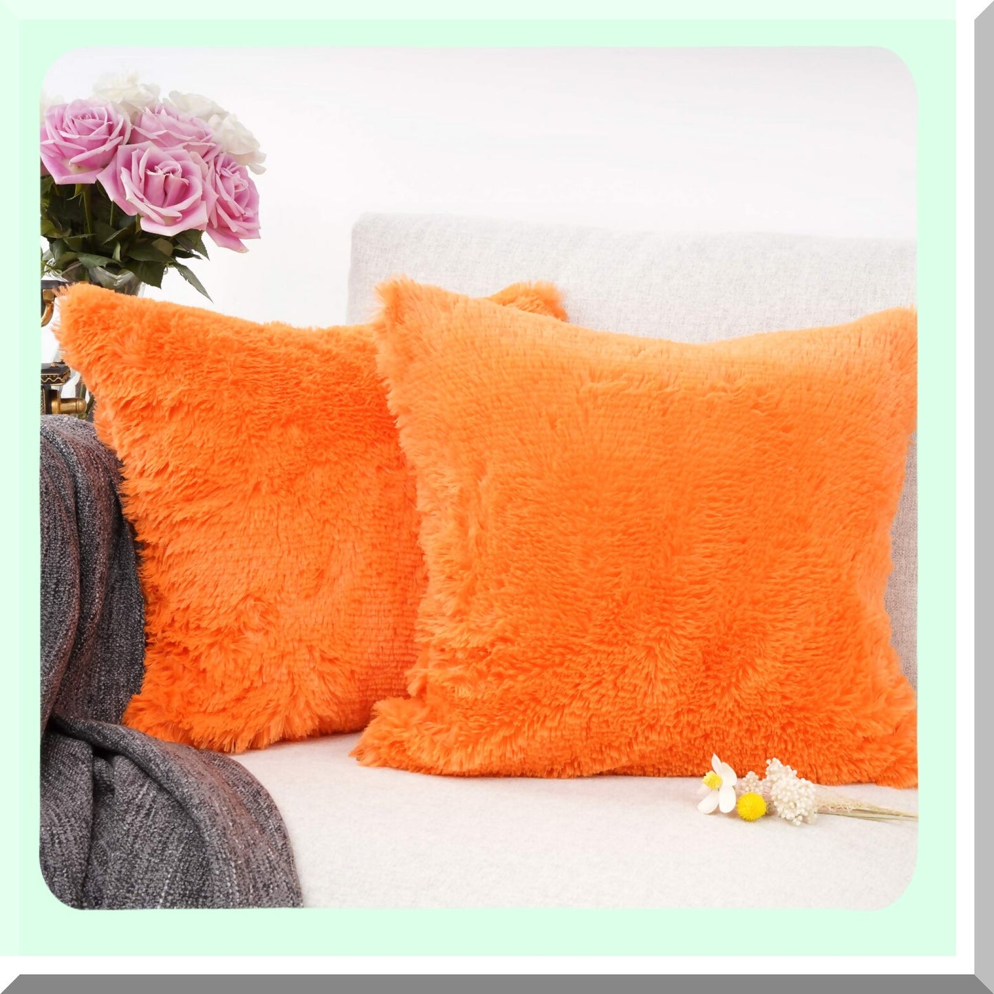Luxury Merino Orange Pillowcase Set - 2 Pack Decorative Cushion Covers 18" x 18" - Soft Throw Pillow Cases for Home Decor - Stylish Accent Pillows