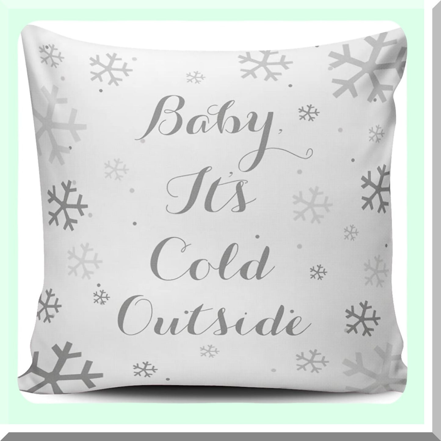 Winter Wonderland Snowflake Decorative Pillow Cover - Gray White Holiday Pattern Cushion Case - 20x20 Inch Square Throw Pillow - Baby, It's Cold Outside Design - Set of 1
