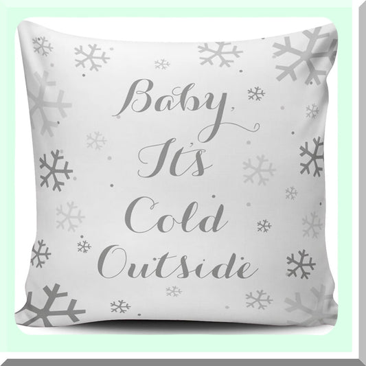 Winter Wonderland Snowflake Decorative Pillow Cover - Gray White Holiday Pattern Cushion Case - 20x20 Inch Square Throw Pillow - Baby, It's Cold Outside Design - Set of 1