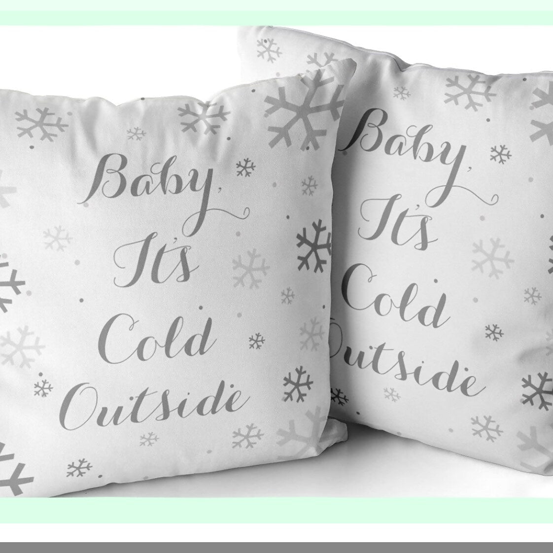 Winter Wonderland Snowflake Decorative Pillow Cover - Gray White Holiday Pattern Cushion Case - 20x20 Inch Square Throw Pillow - Baby, It's Cold Outside Design - Set of 1