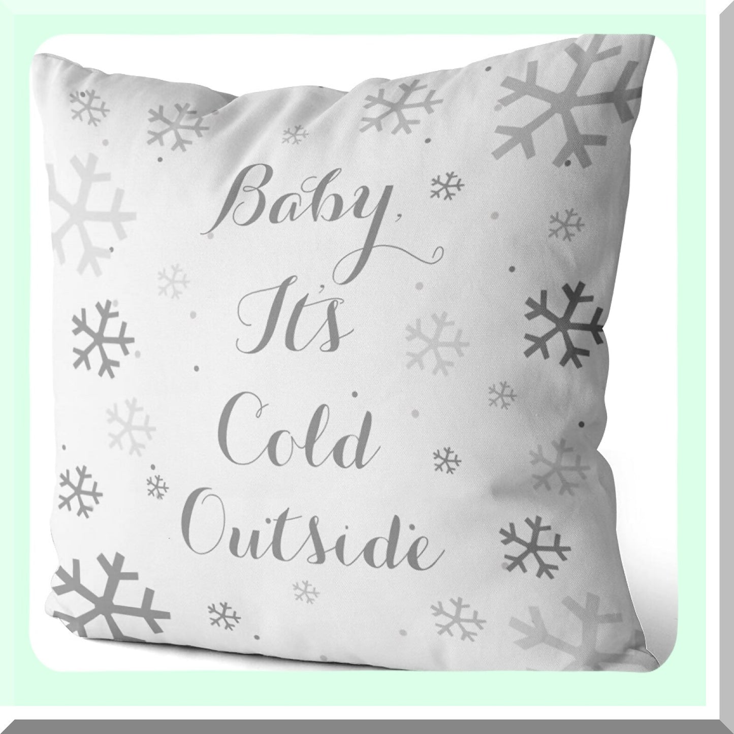 Winter Wonderland Snowflake Decorative Pillow Cover - Gray White Holiday Pattern Cushion Case - 20x20 Inch Square Throw Pillow - Baby, It's Cold Outside Design - Set of 1