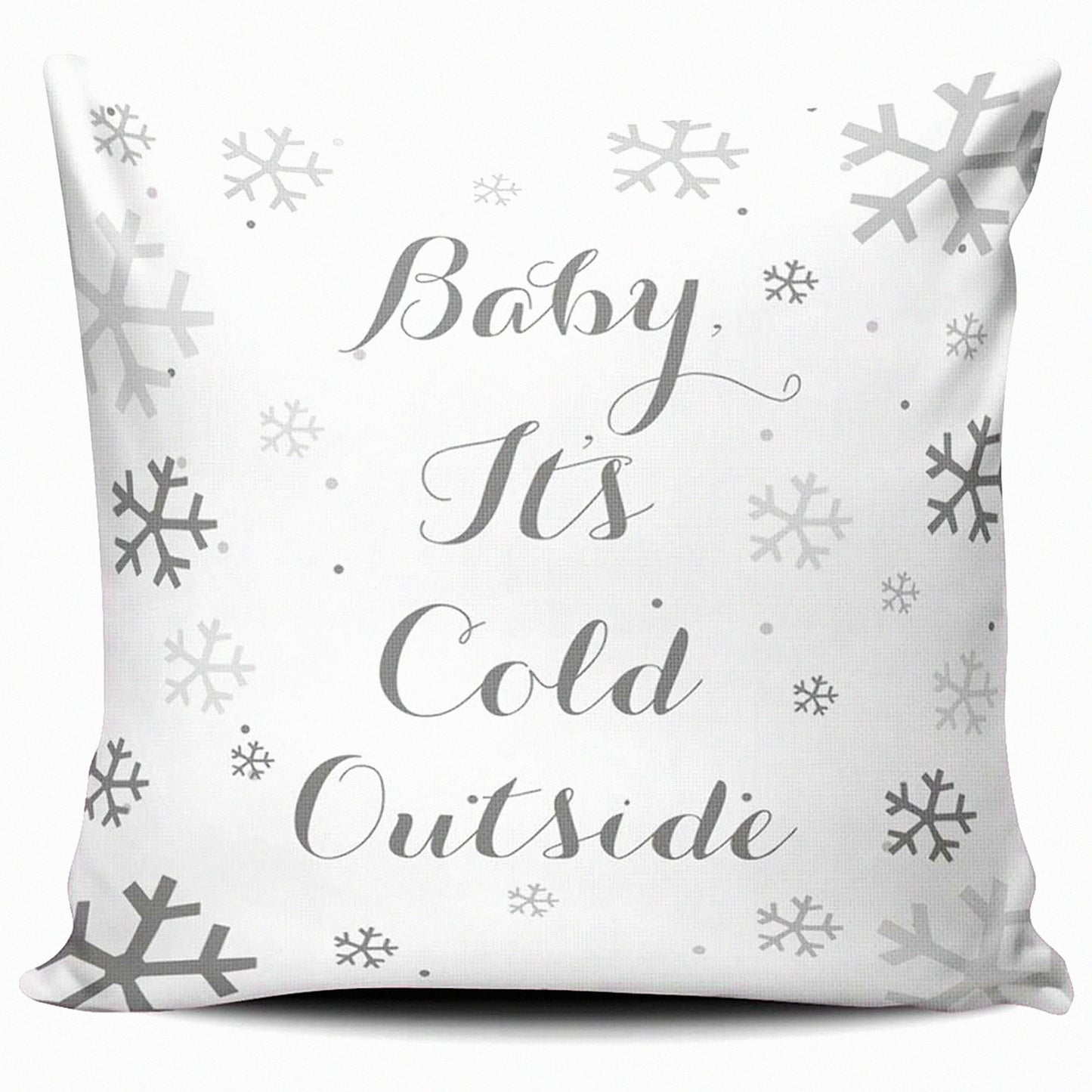 Winter Wonderland Snowflake Decorative Pillow Cover - Gray White Holiday Pattern Cushion Case - 20x20 Inch Square Throw Pillow - Baby, It's Cold Outside Design - Set of 1