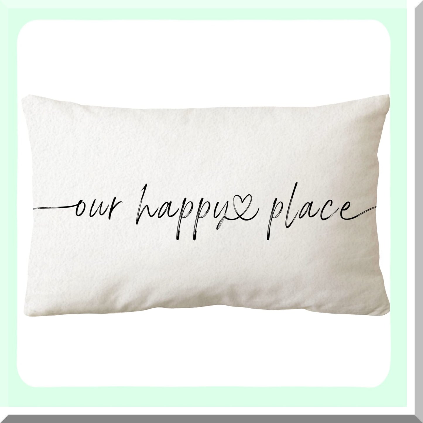 Happy Home Farmhouse Pillowcase - Rustic Decor 12x20 - Housewarming & Love Gifts - Family Farmhouse Theme - Our Happy Place Quote - Throw Pillow Cover