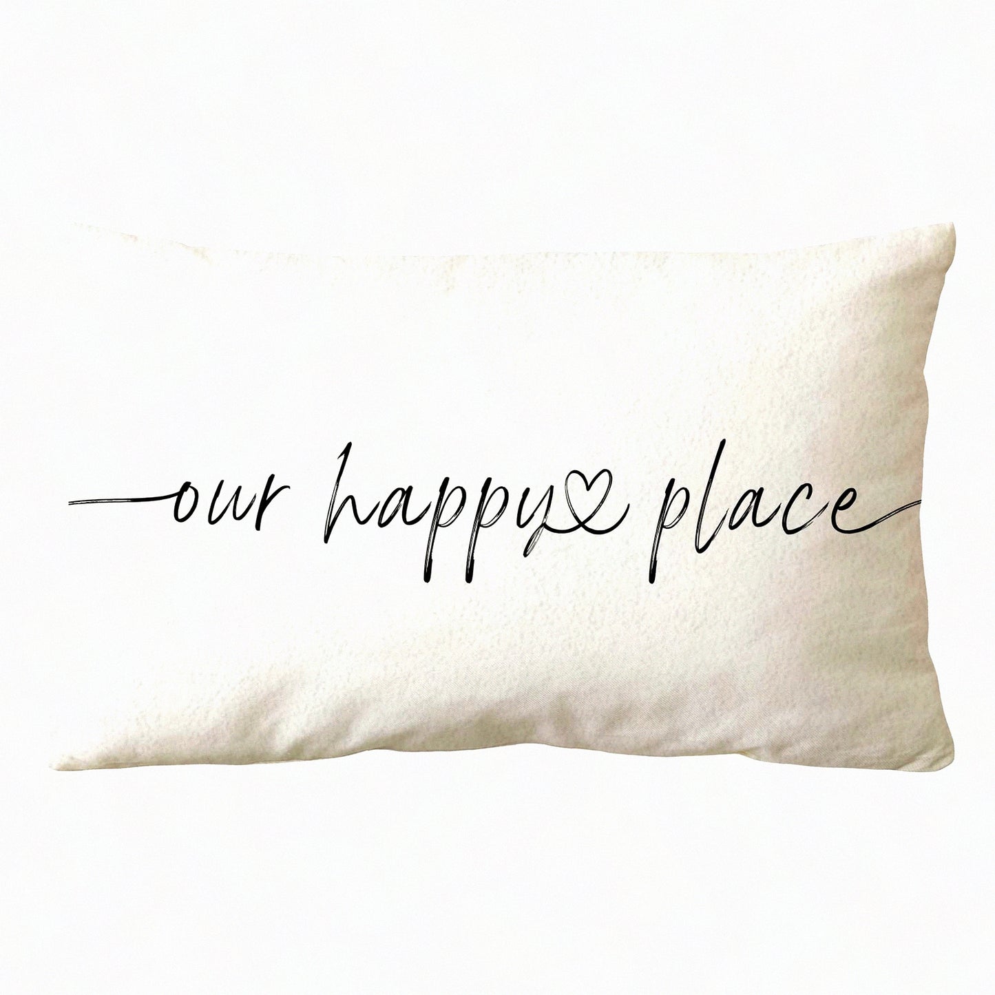 Happy Home Farmhouse Pillowcase - Rustic Decor 12x20 - Housewarming & Love Gifts - Family Farmhouse Theme - Our Happy Place Quote - Throw Pillow Cover