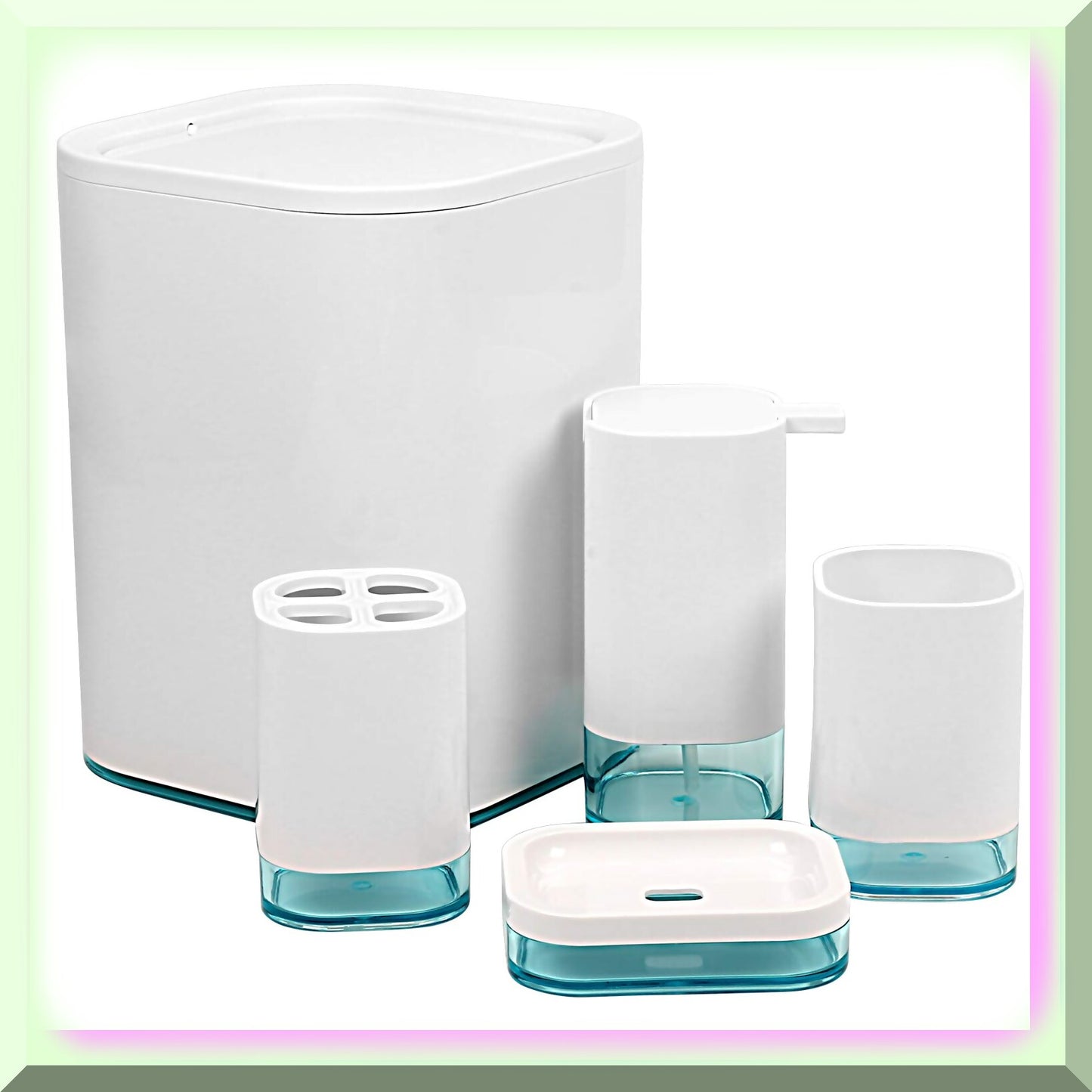 5-Piece Acrylic Bathroom Vanity Accessory Set with Trash Can