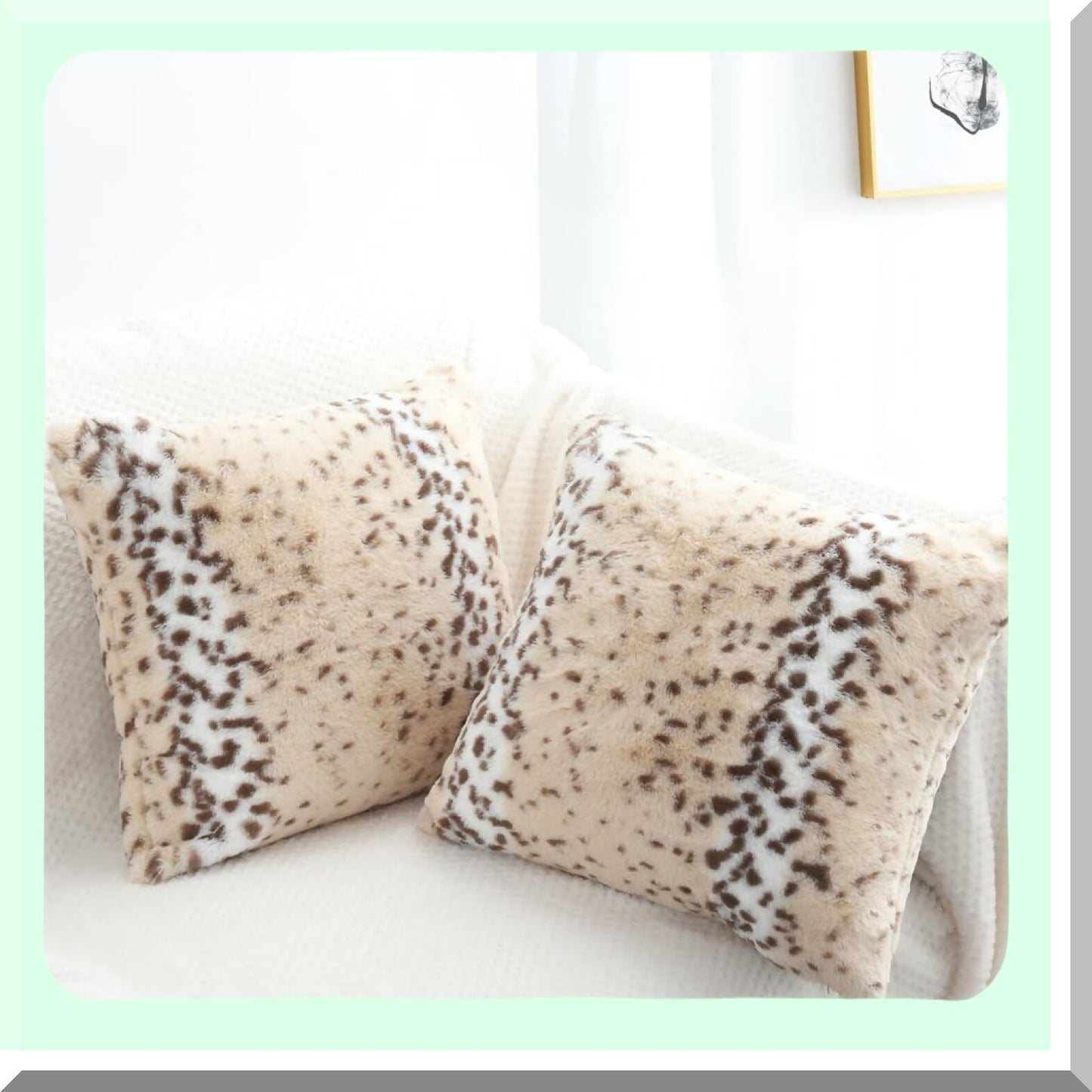 Safari Snow Leopard Plush Pillow Covers - Luxury Animal Print 20x20 Cushion Cover for Sofa Couch Decorative Jungle Throw Pillows