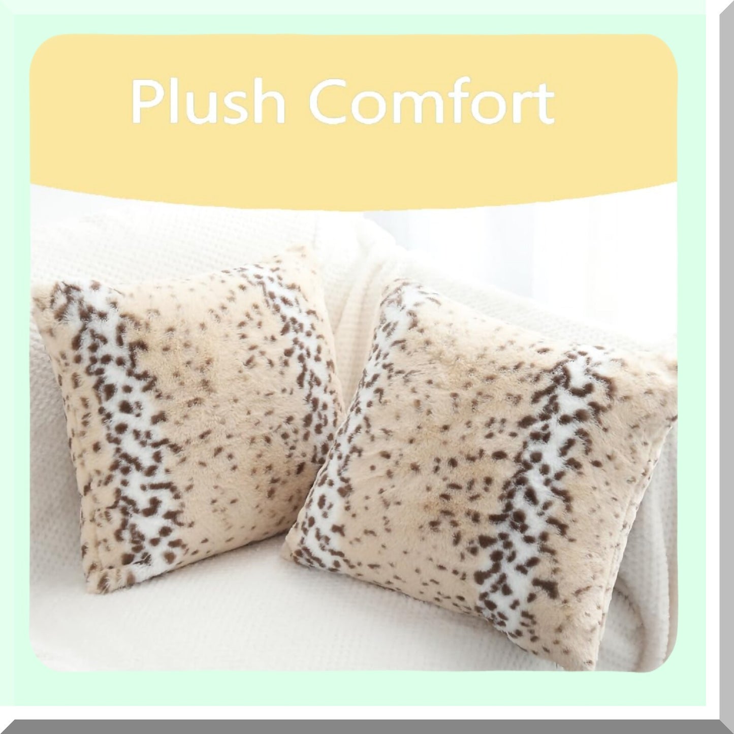 Safari Snow Leopard Plush Pillow Covers - Luxury Animal Print 20x20 Cushion Cover for Sofa Couch Decorative Jungle Throw Pillows