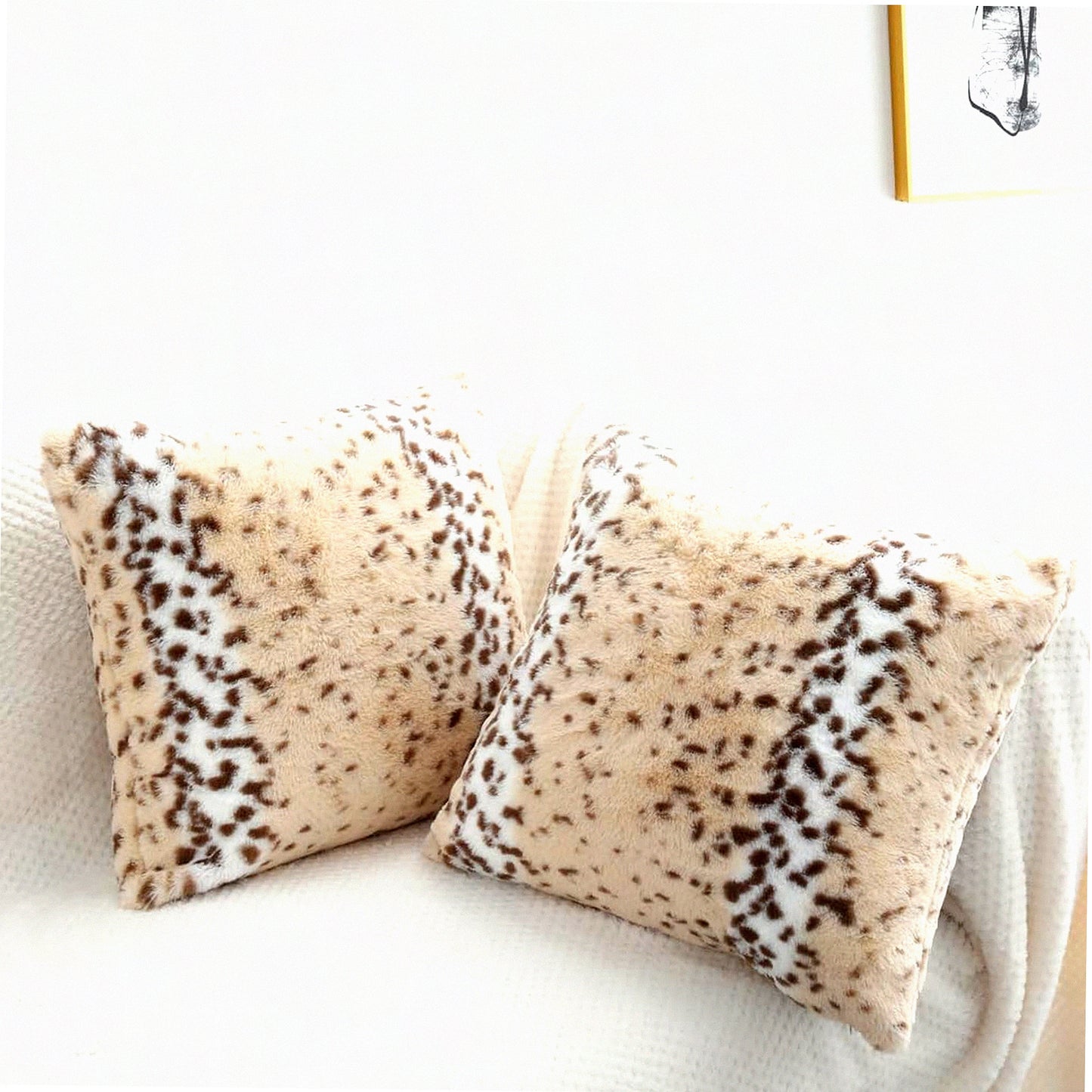 Safari Snow Leopard Plush Pillow Covers - Luxury Animal Print 20x20 Cushion Cover for Sofa Couch Decorative Jungle Throw Pillows