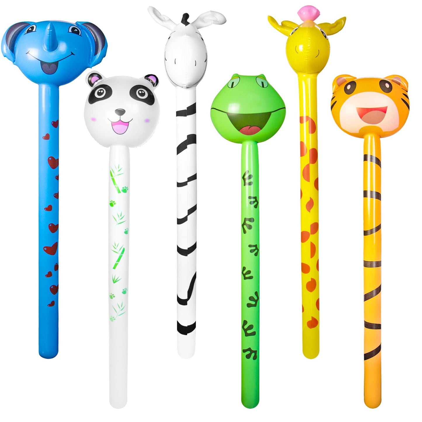 Jungle Safari Inflatable Sound Stick Set - 6 Pcs Blow Up Balloons Toys for Kids Theme Birthday Party Favors & Decorations