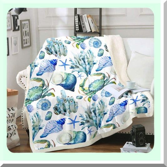 OceanDreams Ultra Soft Marine-Themed Sherpa Blanket - Starfish, Shell, Coral, Crab Print - Cozy Fleece Throw for Sofa, Couch, Bed - 30x40 Inch Baby Blanket