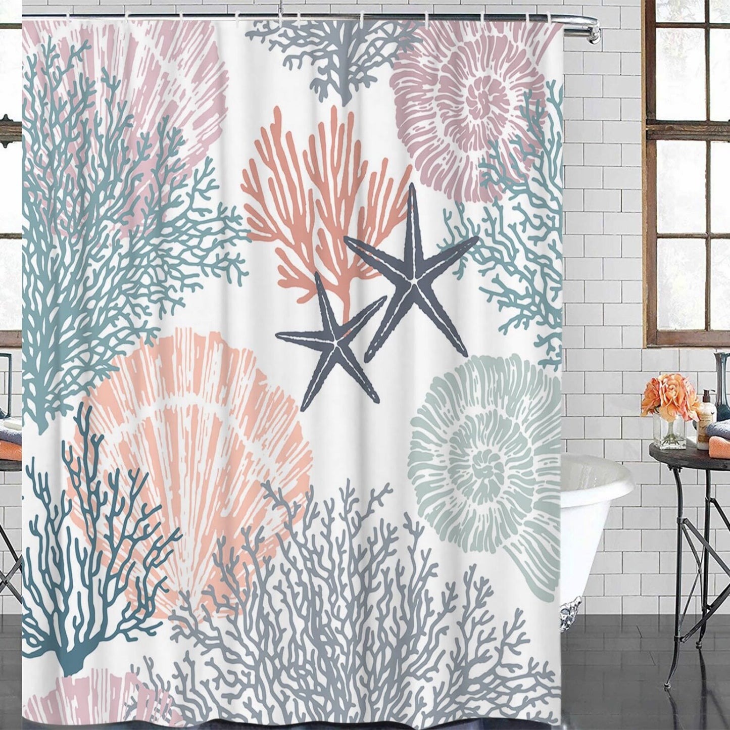 Boho Floral Shower Curtain 36x78IN Waterproof Polyester