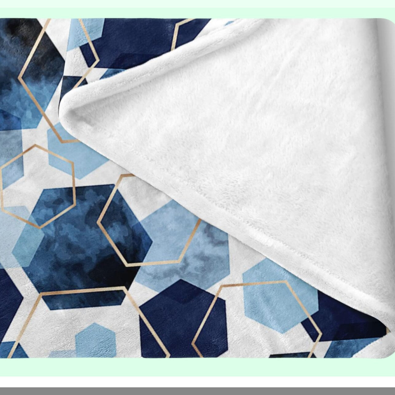 Modern Geometric Navy Gold Plush Throw Blanket - Mid Century Soft Fleece, 50x60IN