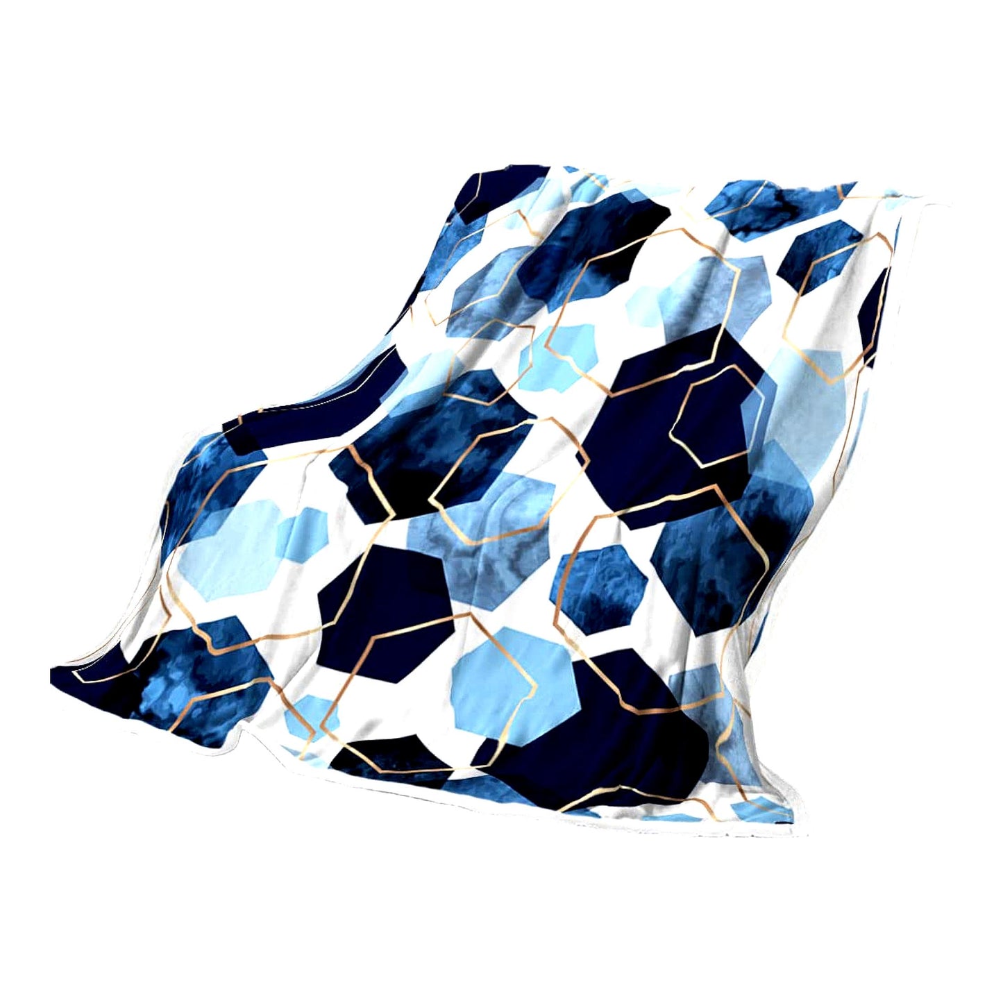 Modern Geometric Navy Gold Plush Throw Blanket - Mid Century Soft Fleece, 50x60IN