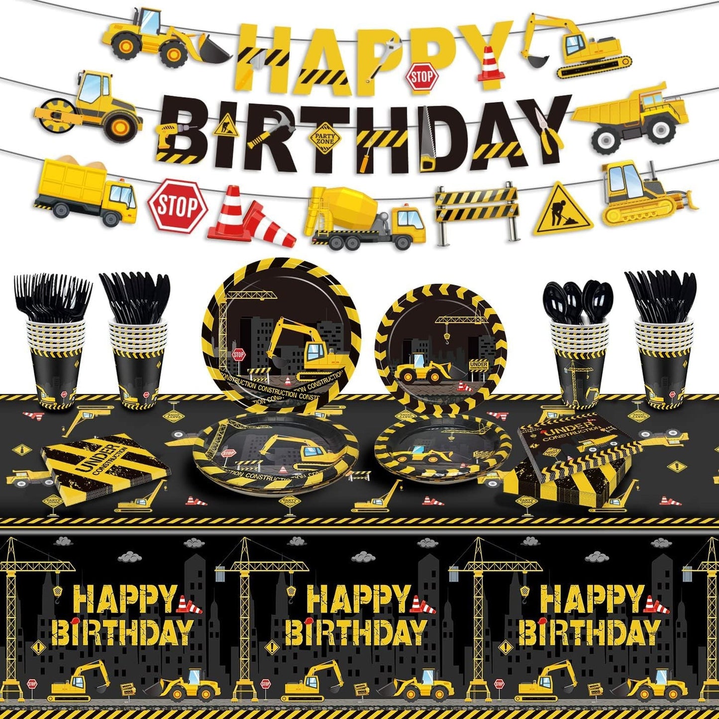 Construction Birthday Party Supplies Set for 24 Guests