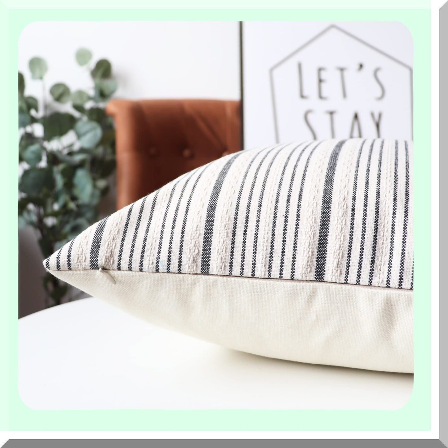 Farmhouse Stripe Linen Pillow Covers - Set of 2 Decorative Throw Pillows for Couch Sofa Bed - Black Cream Square 16x16 - Farmhouse Decor