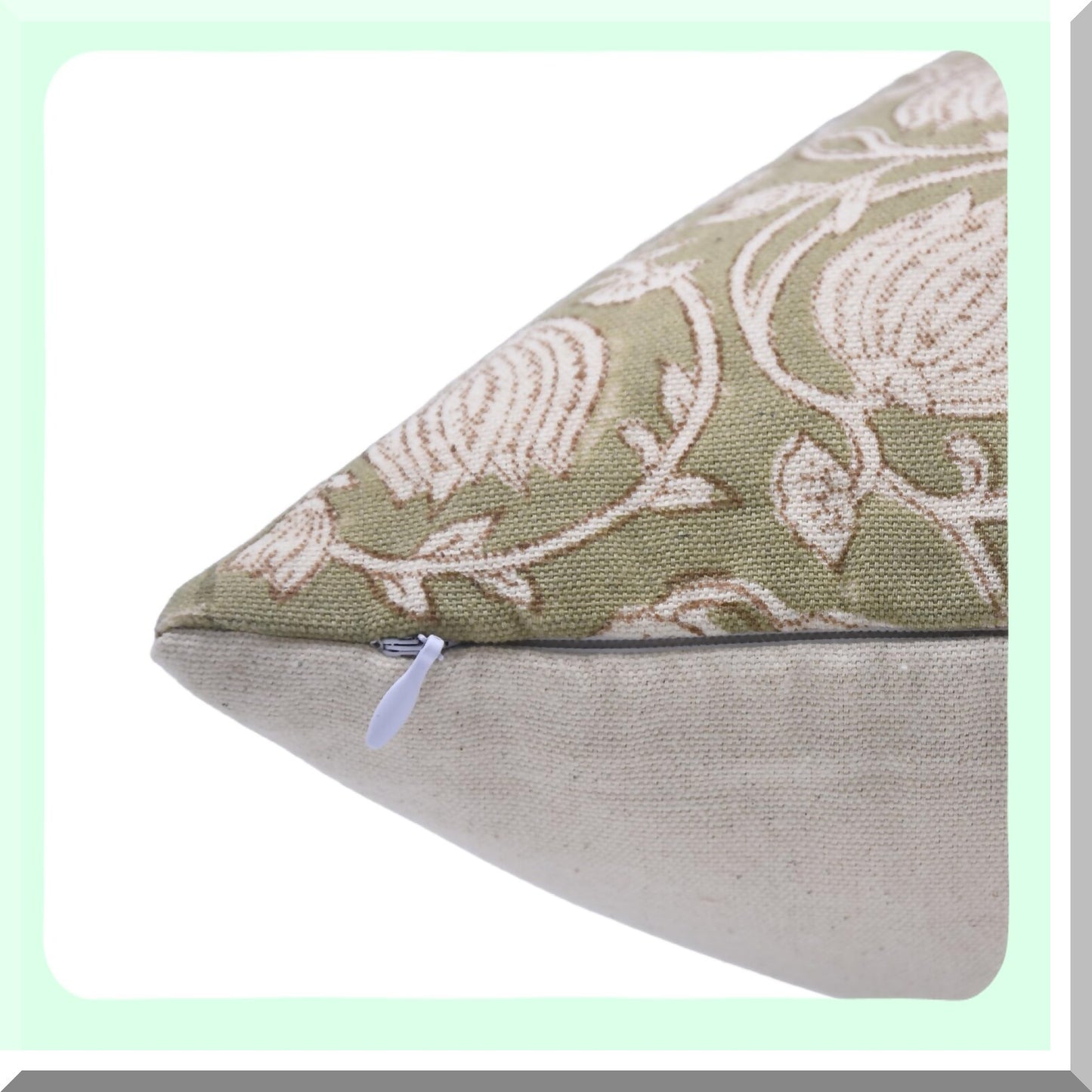 Boho Block Print Duck Canvas Cotton Throw Pillow Covers - Set of 6 Kamal, Light Green - 22x22 Home Decor Accents